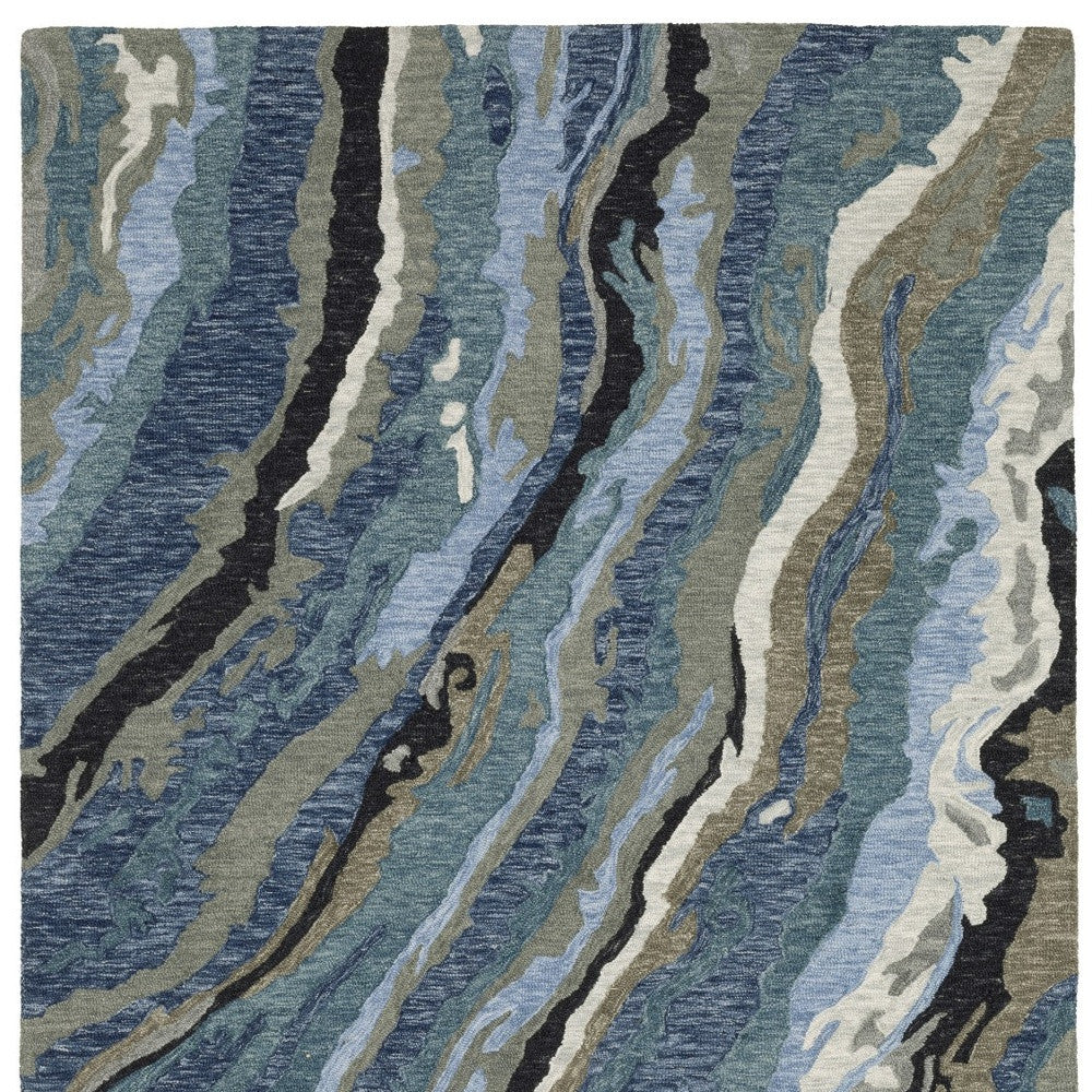 10' X 13' Blue And Teal Wool Abstract Hand Tufted Area Rug - Home & Garden