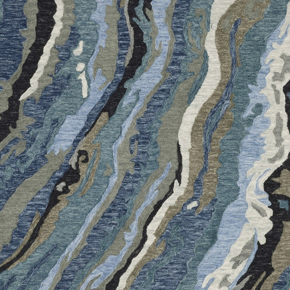 10' X 13' Blue And Teal Wool Abstract Hand Tufted Area Rug - Home & Garden