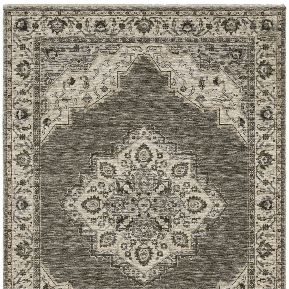 10' X 13' Gray And Beige Medallion Area Rug With Fringe - Home & Garden