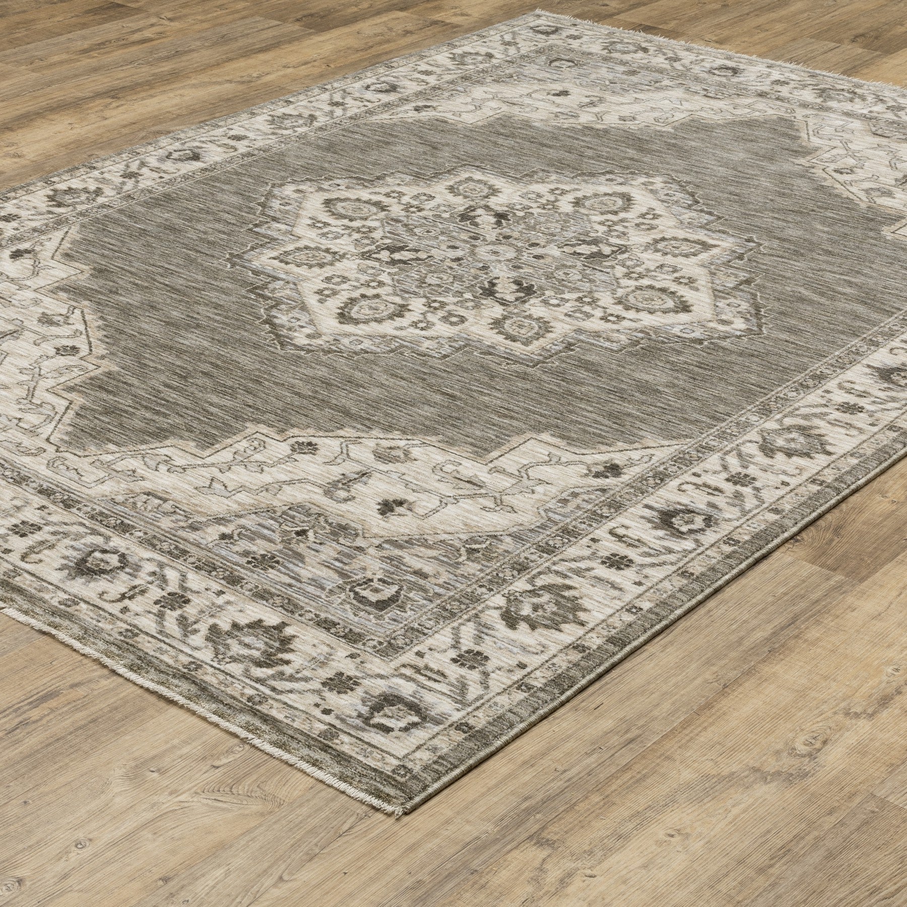 10' X 13' Gray And Beige Medallion Area Rug With Fringe - Home & Garden