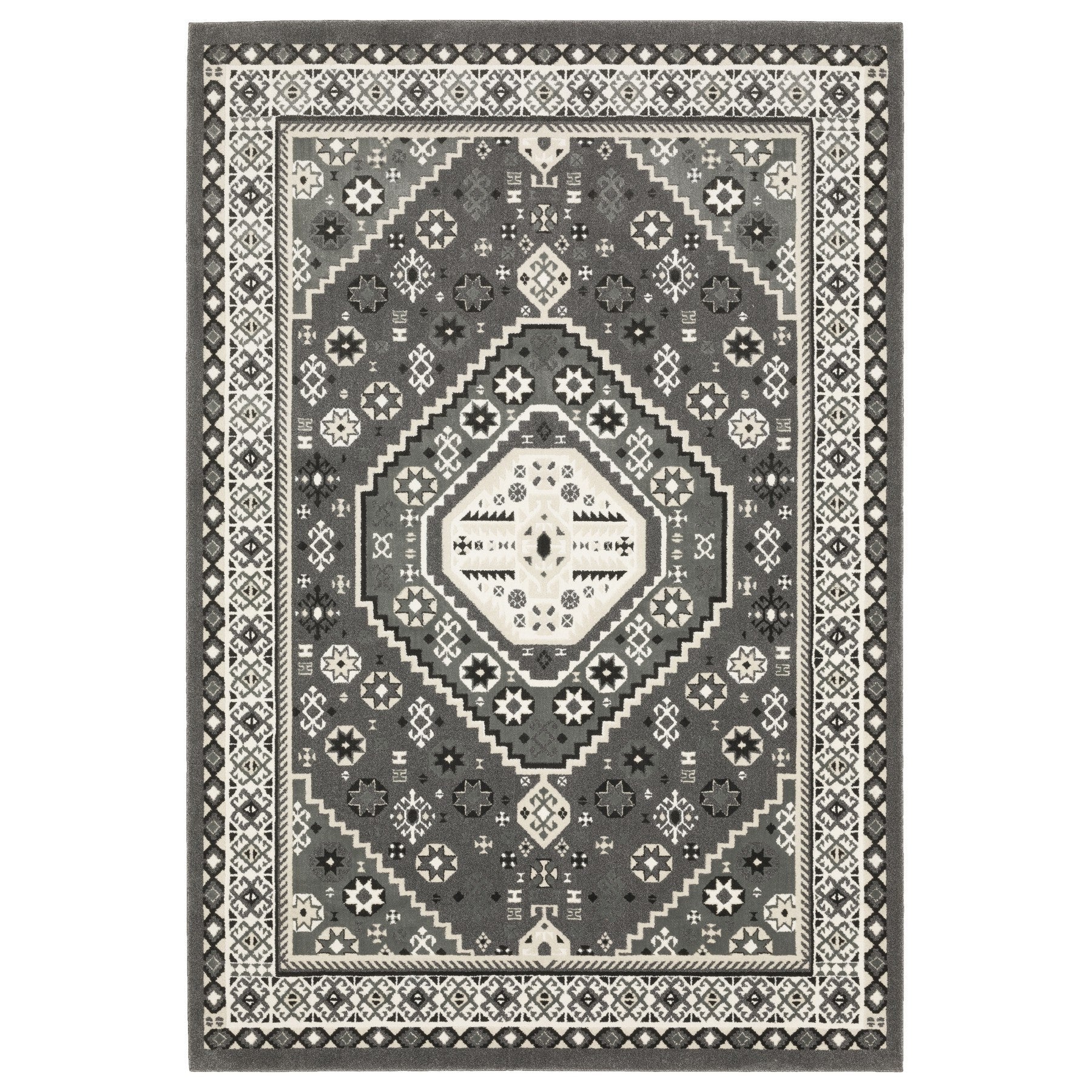 10' X 13' Gray And Ivory Medallion Area Rug - Home & Garden
