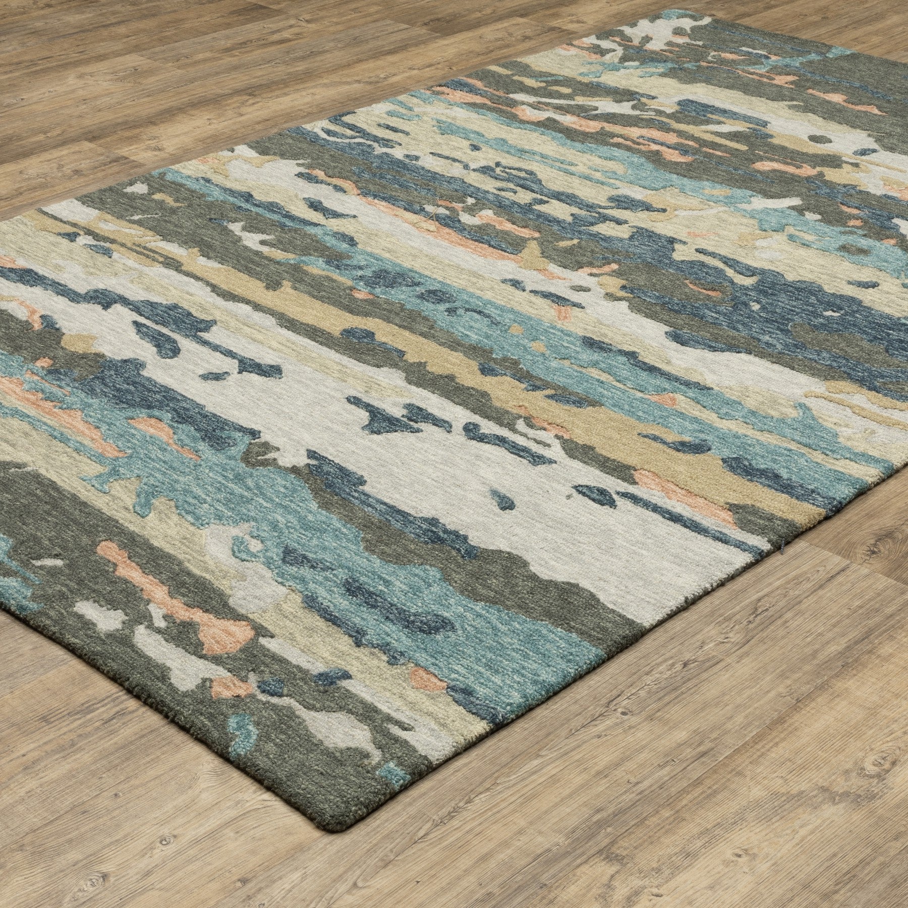 10' X 13' Gray And Blue Wool Abstract Hand Tufted Area Rug - Home & Garden
