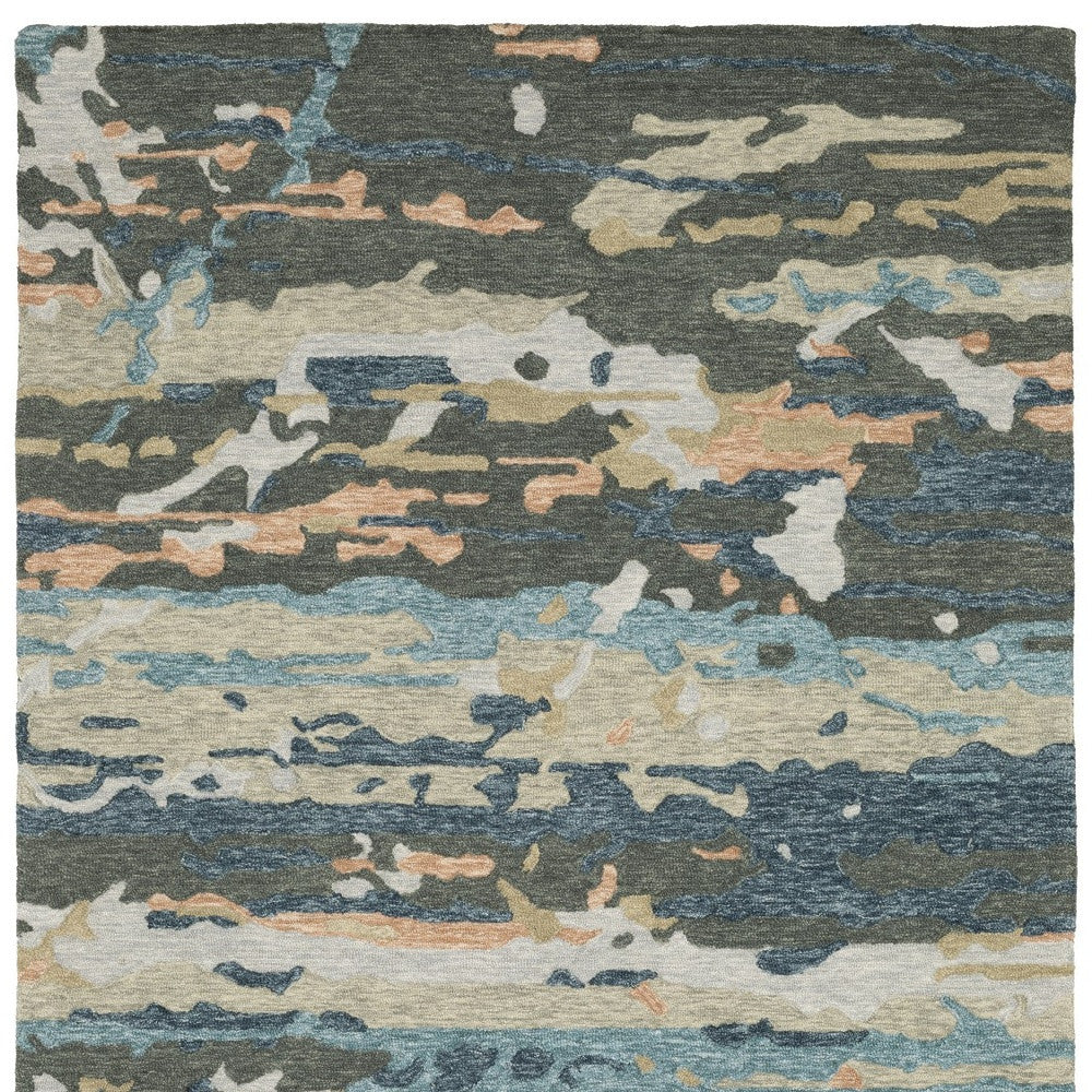 10' X 13' Gray And Blue Wool Abstract Hand Tufted Area Rug - Home & Garden