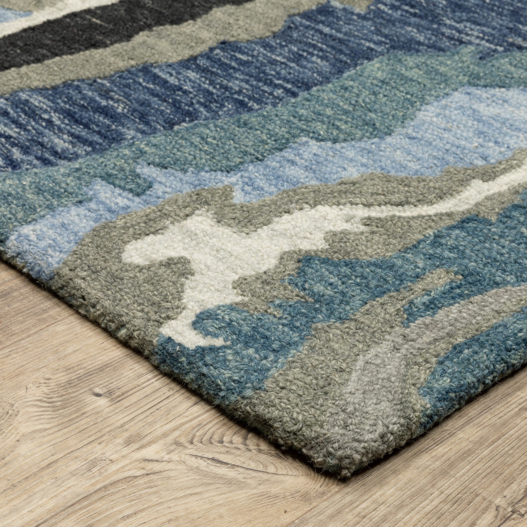 10' X 13' Gray And Blue Wool Abstract Hand Tufted Area Rug - Home & Garden