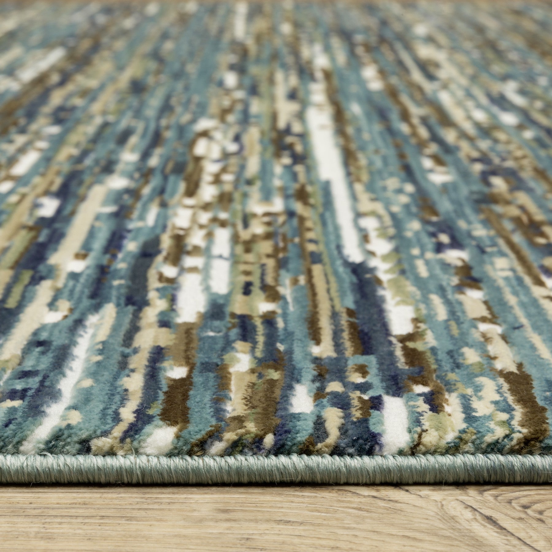 10' X 13' Blue Brown And Ivory Striped Area Rug - Home & Garden