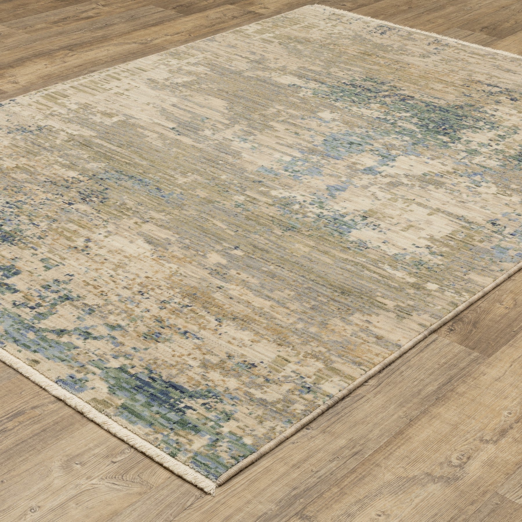 10' X 13' Beige And Blue Abstract Area Rug With Fringe - Home & Garden