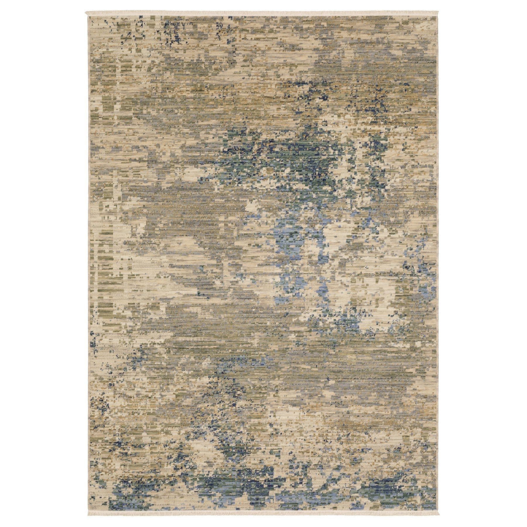 10' X 13' Beige And Blue Abstract Area Rug With Fringe - Home & Garden