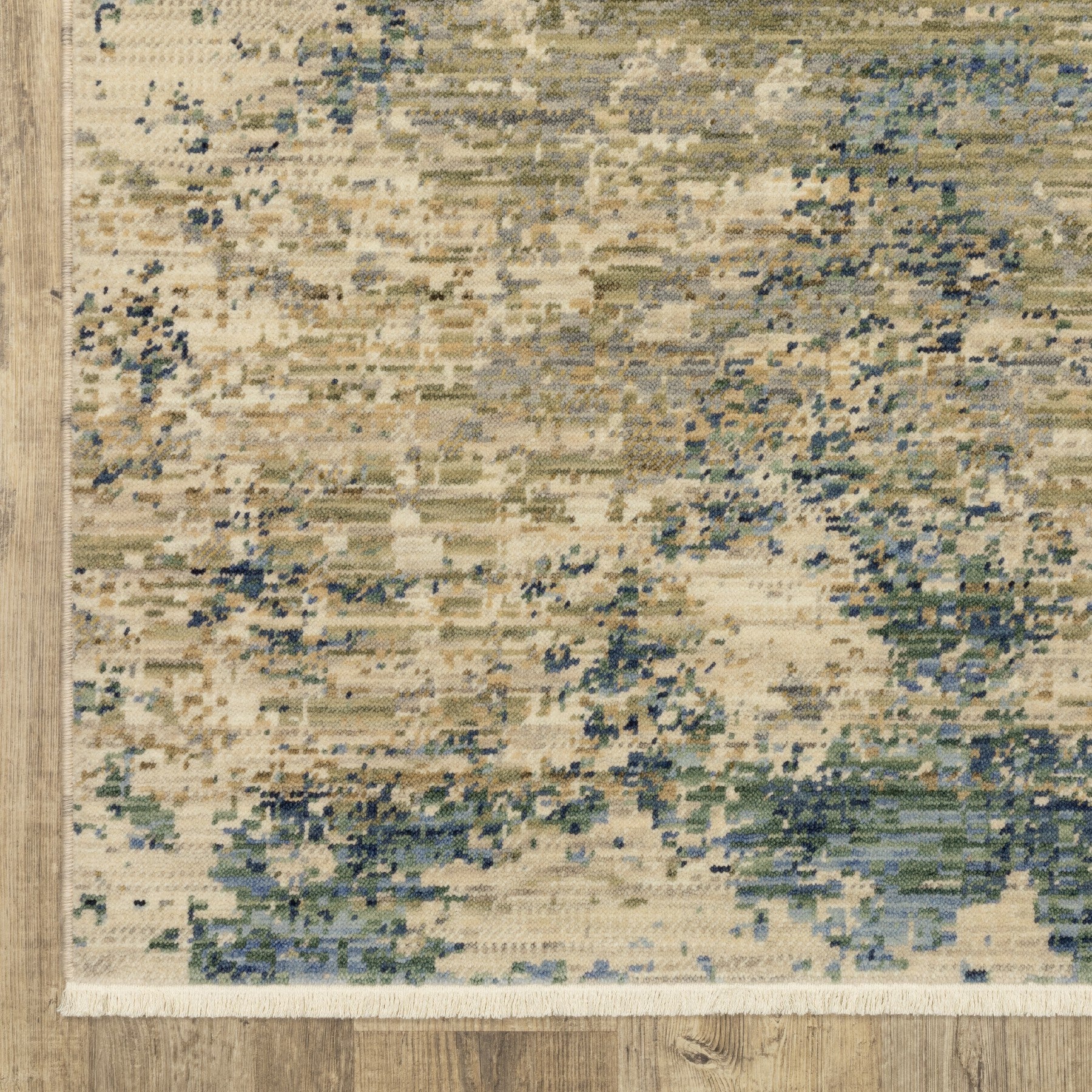 10' X 13' Beige And Blue Abstract Area Rug With Fringe - Home & Garden