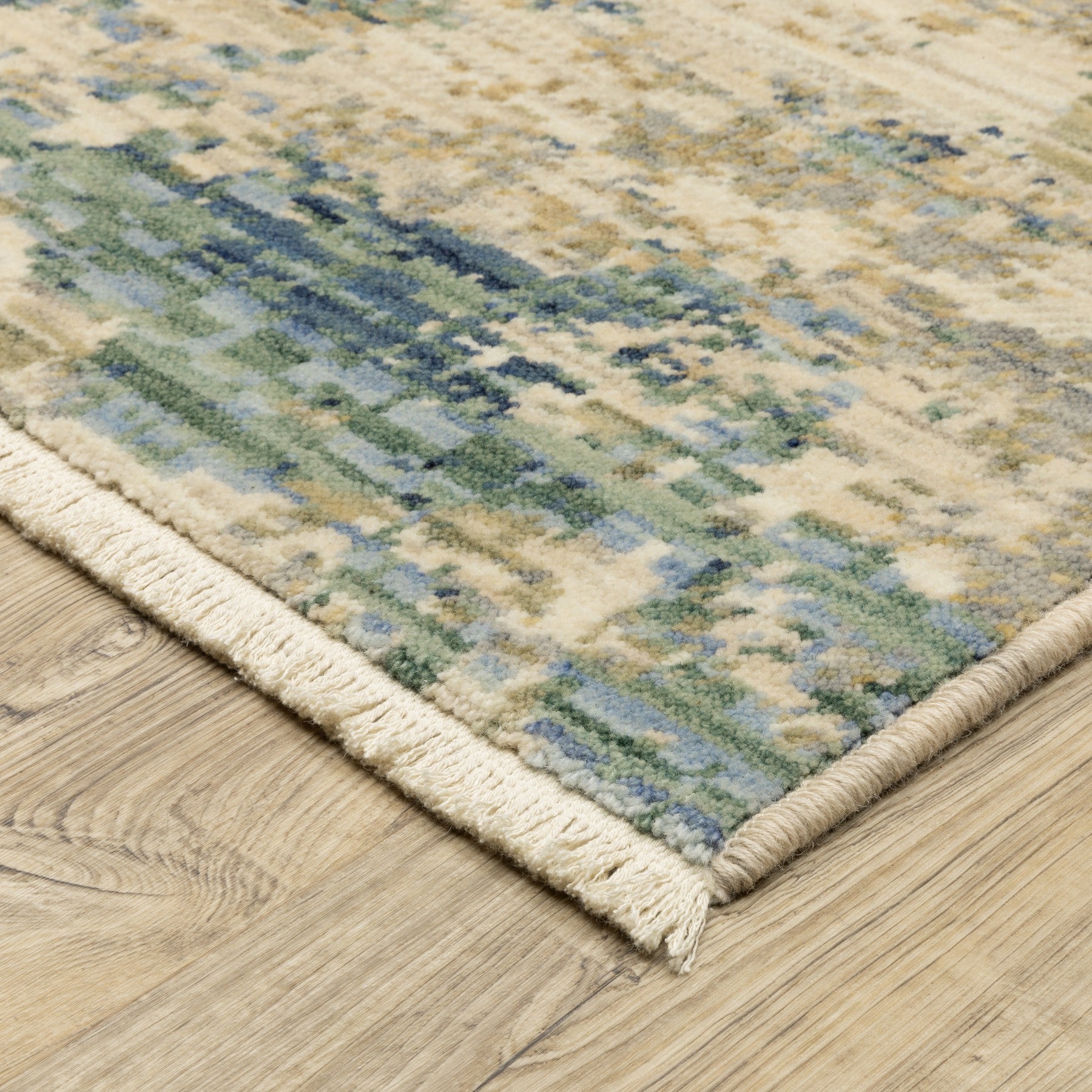 10' X 13' Beige And Blue Abstract Area Rug With Fringe - Home & Garden