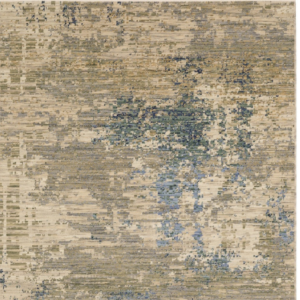 10' X 13' Beige And Blue Abstract Area Rug With Fringe - Home & Garden