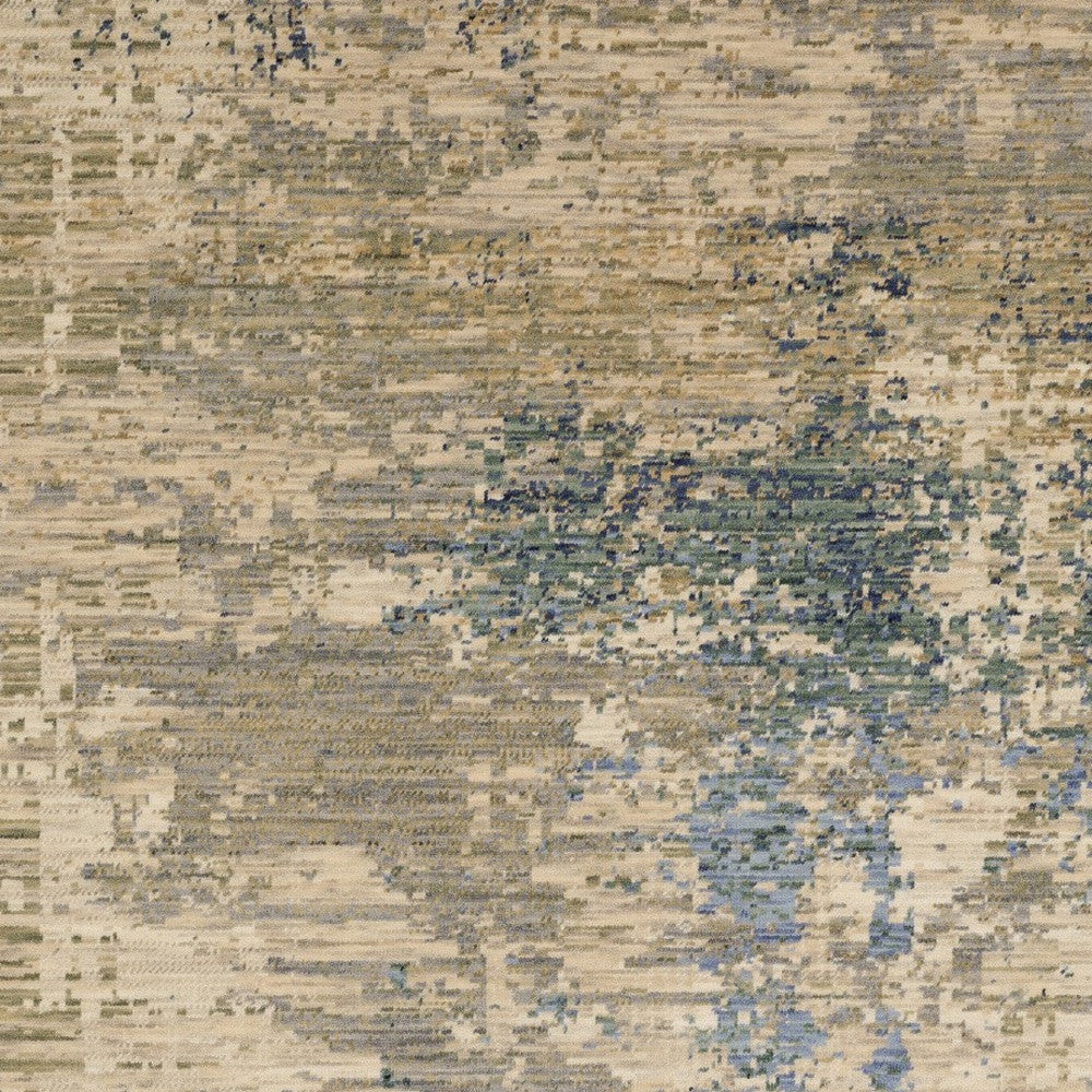 10' X 13' Beige And Blue Abstract Area Rug With Fringe - Home & Garden