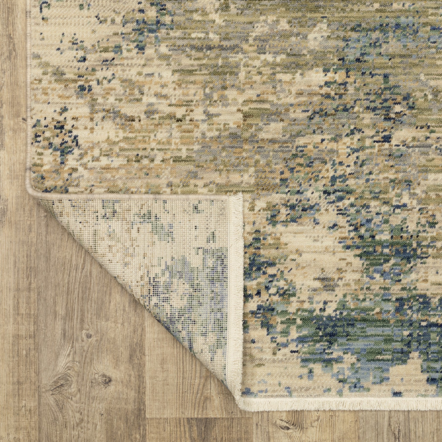 10' X 13' Beige And Blue Abstract Area Rug With Fringe - Home & Garden
