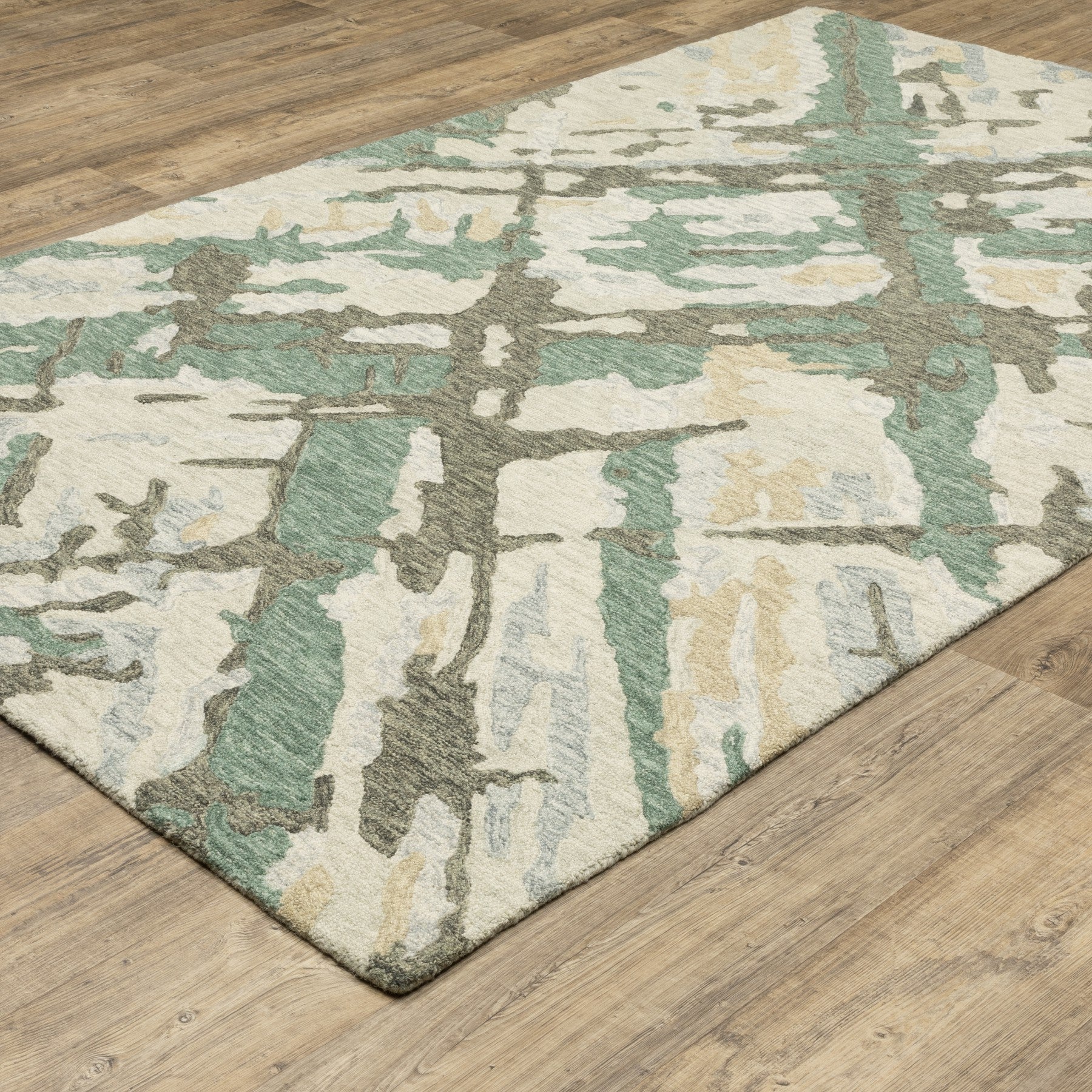 10' X 13' Gray And Teal Wool Abstract Hand Tufted Area Rug - Home & Garden