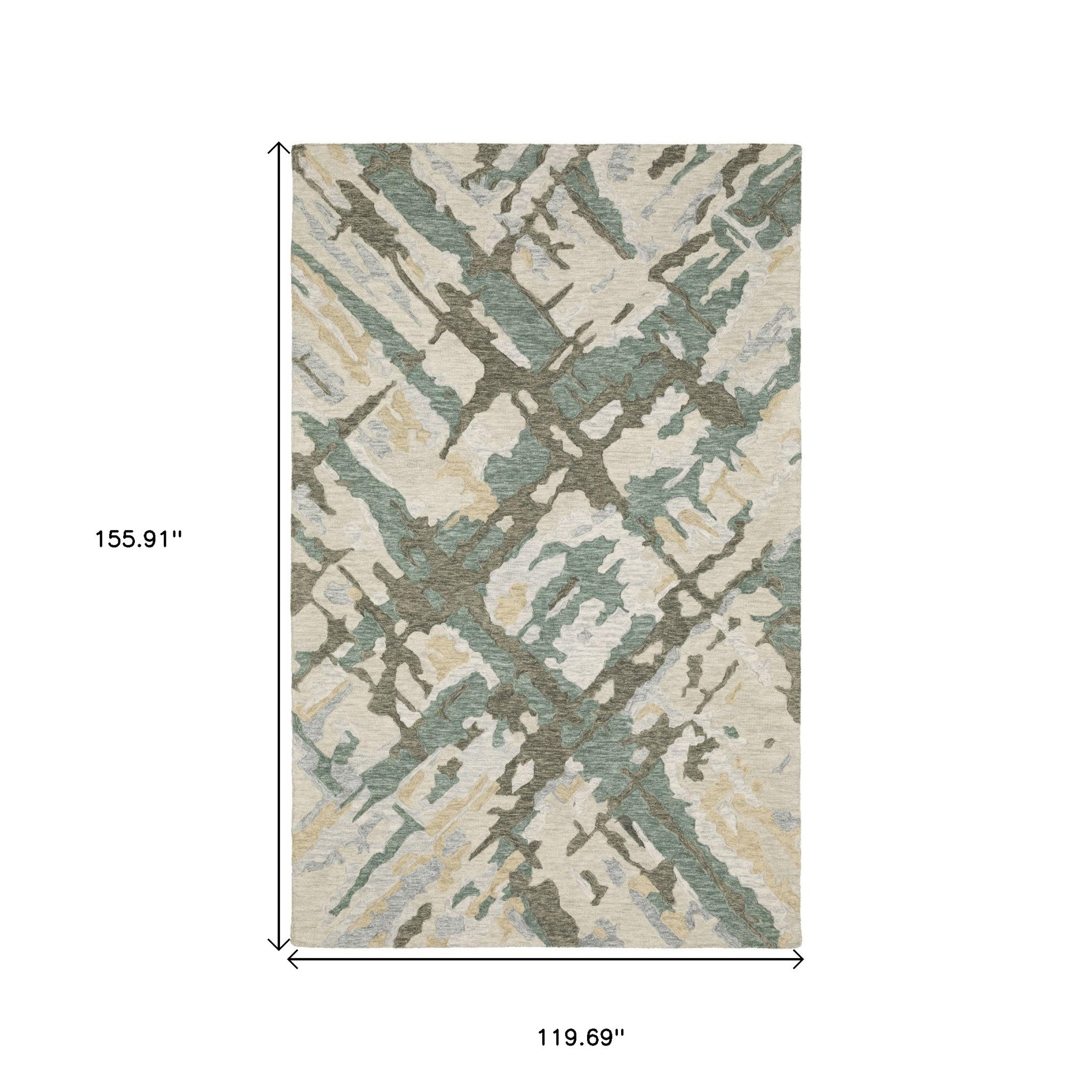 10' X 13' Gray And Teal Wool Abstract Hand Tufted Area Rug - Home & Garden