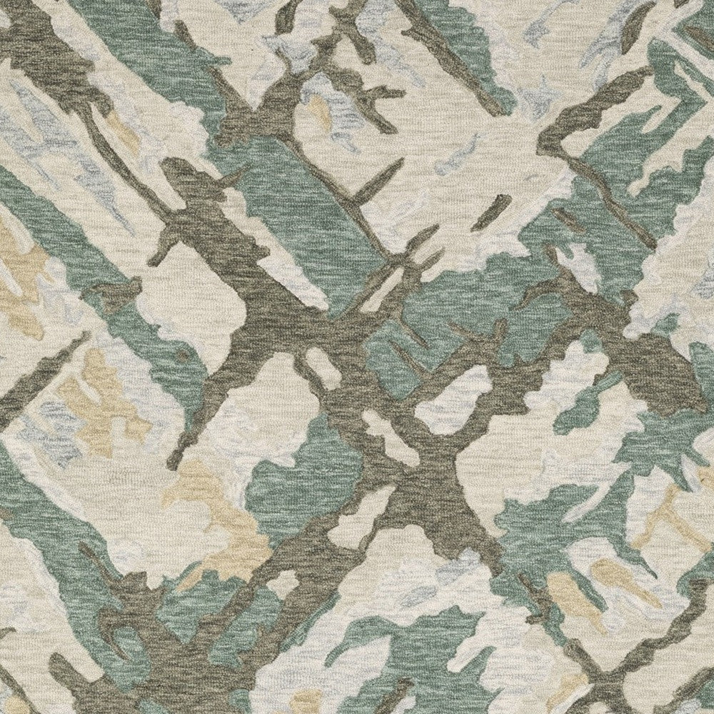 10' X 13' Gray And Teal Wool Abstract Hand Tufted Area Rug - Home & Garden