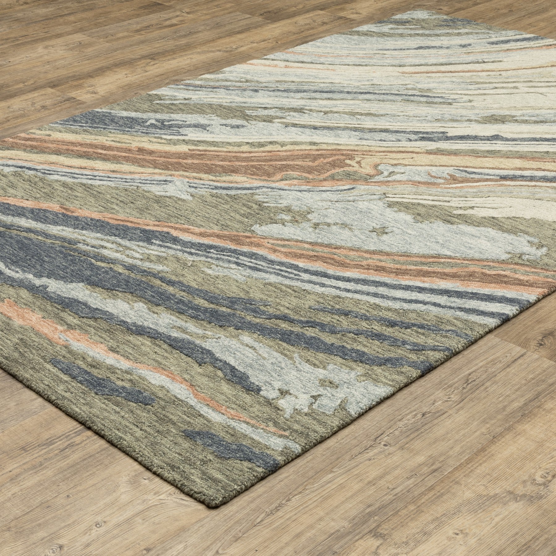 10' X 13' Gray And Blue Wool Abstract Hand Tufted Area Rug - Home & Garden