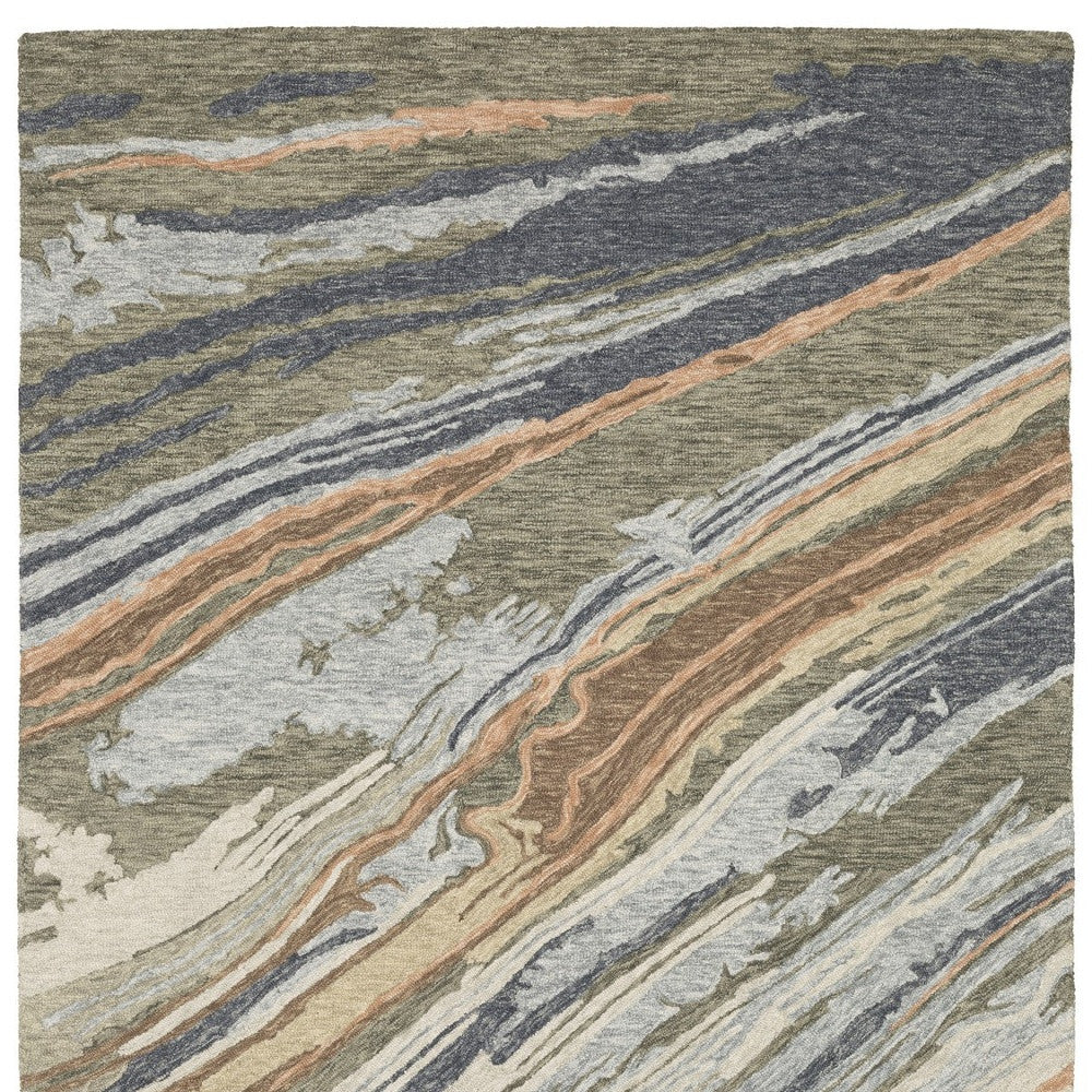 10' X 13' Gray And Blue Wool Abstract Hand Tufted Area Rug - Home & Garden