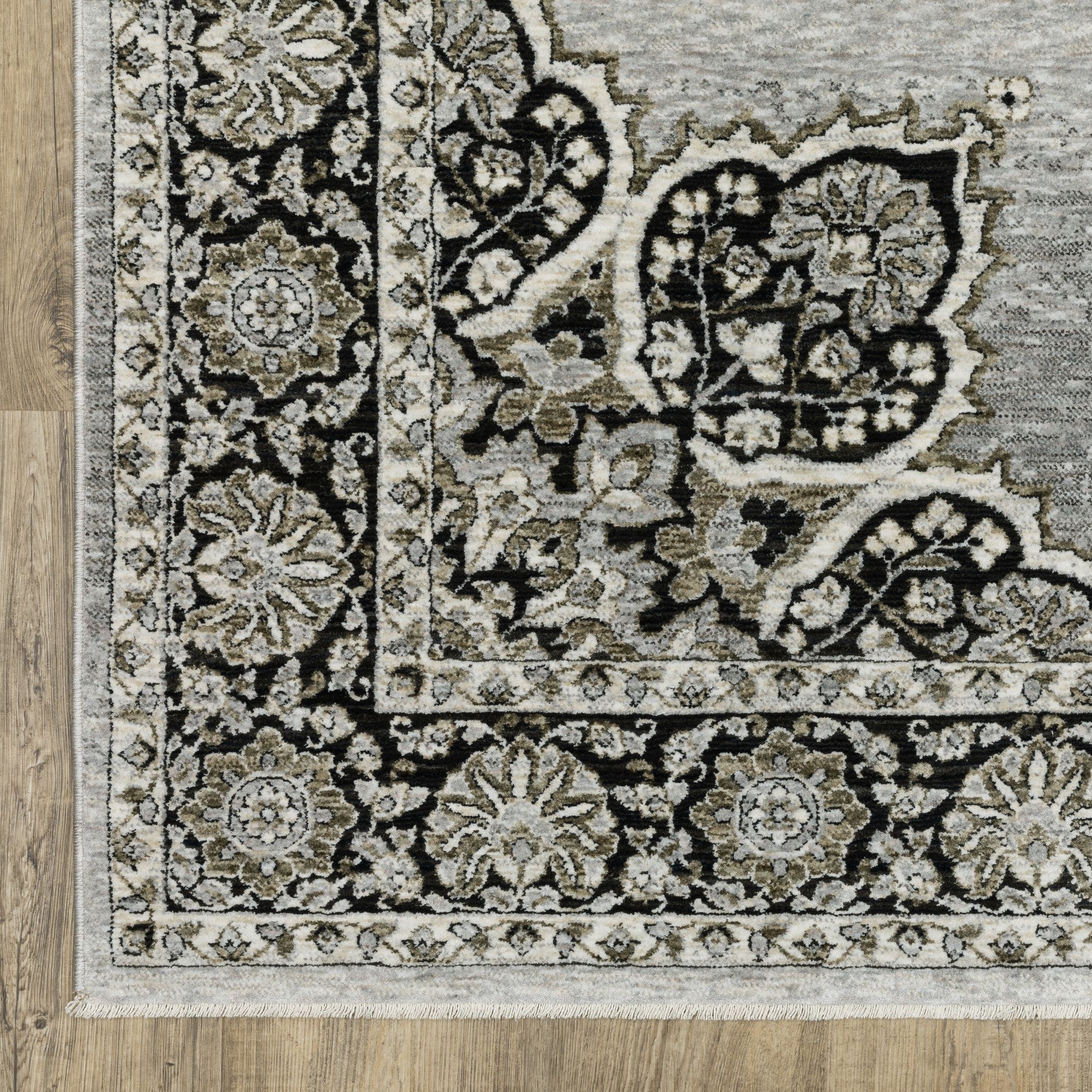10' X 13' Gray And Black Medallion Area Rug With Fringe - Home & Garden