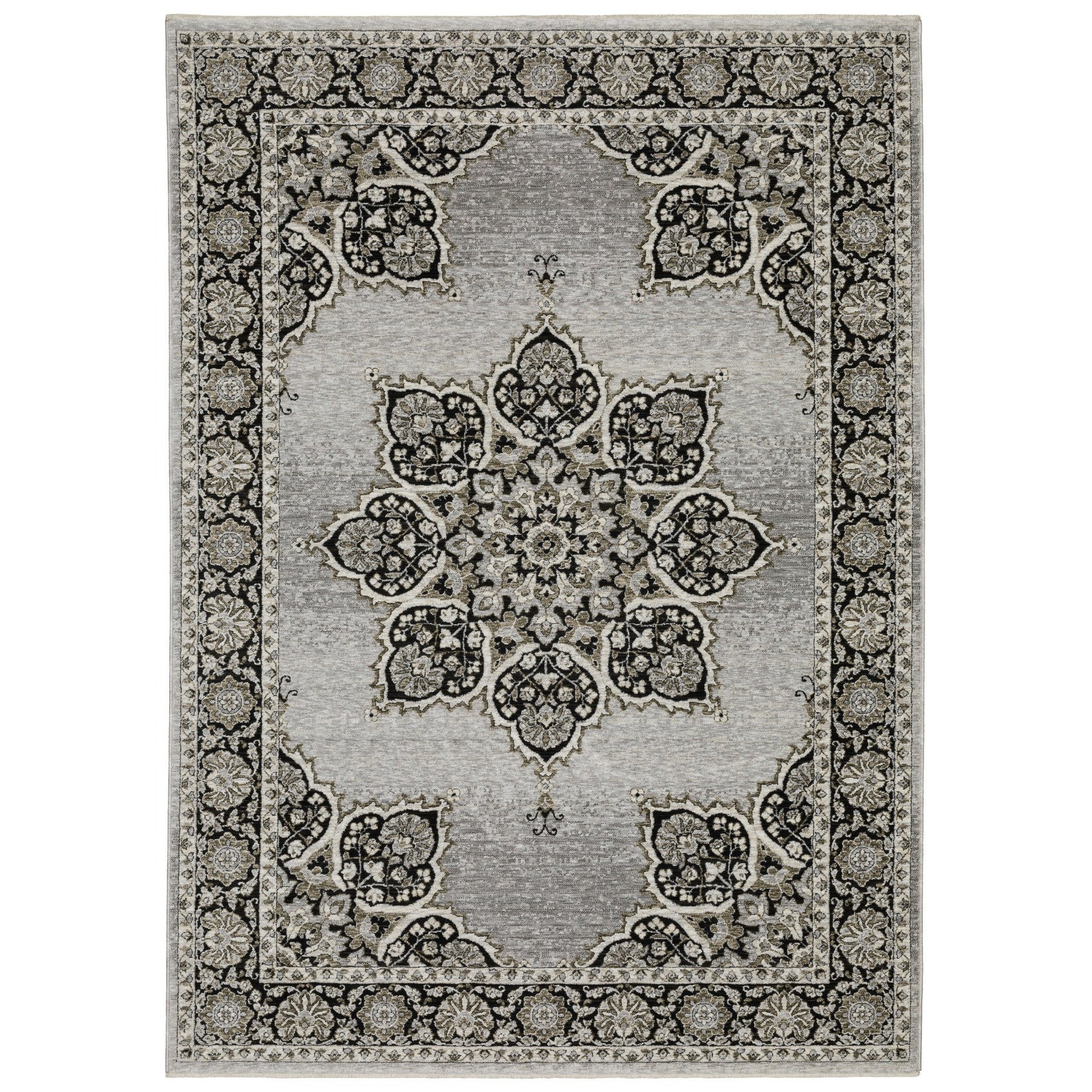 10' X 13' Gray And Black Medallion Area Rug With Fringe - Home & Garden
