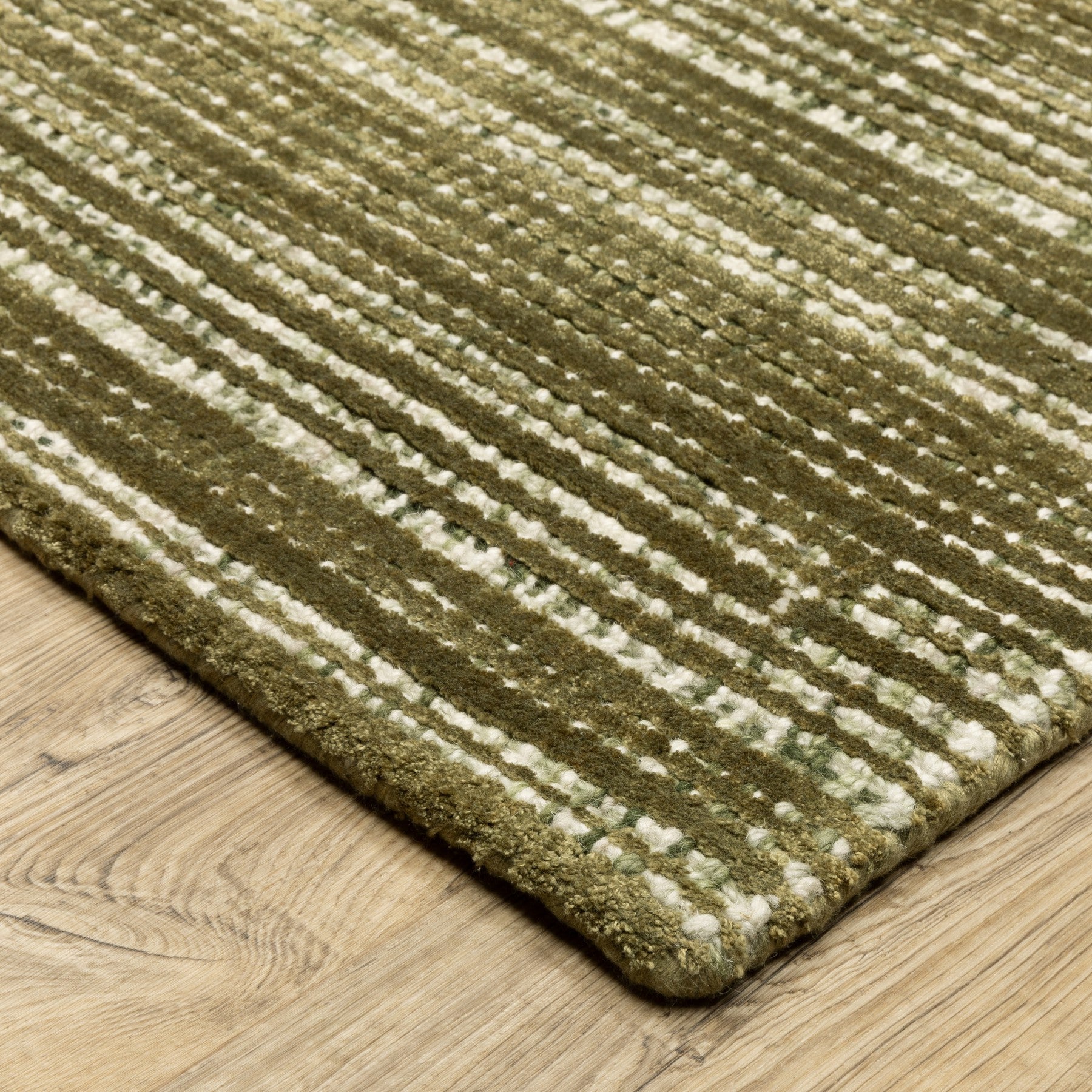 10' X 13' Green And Ivory Striped Hand Tufted Area Rug - Home & Garden