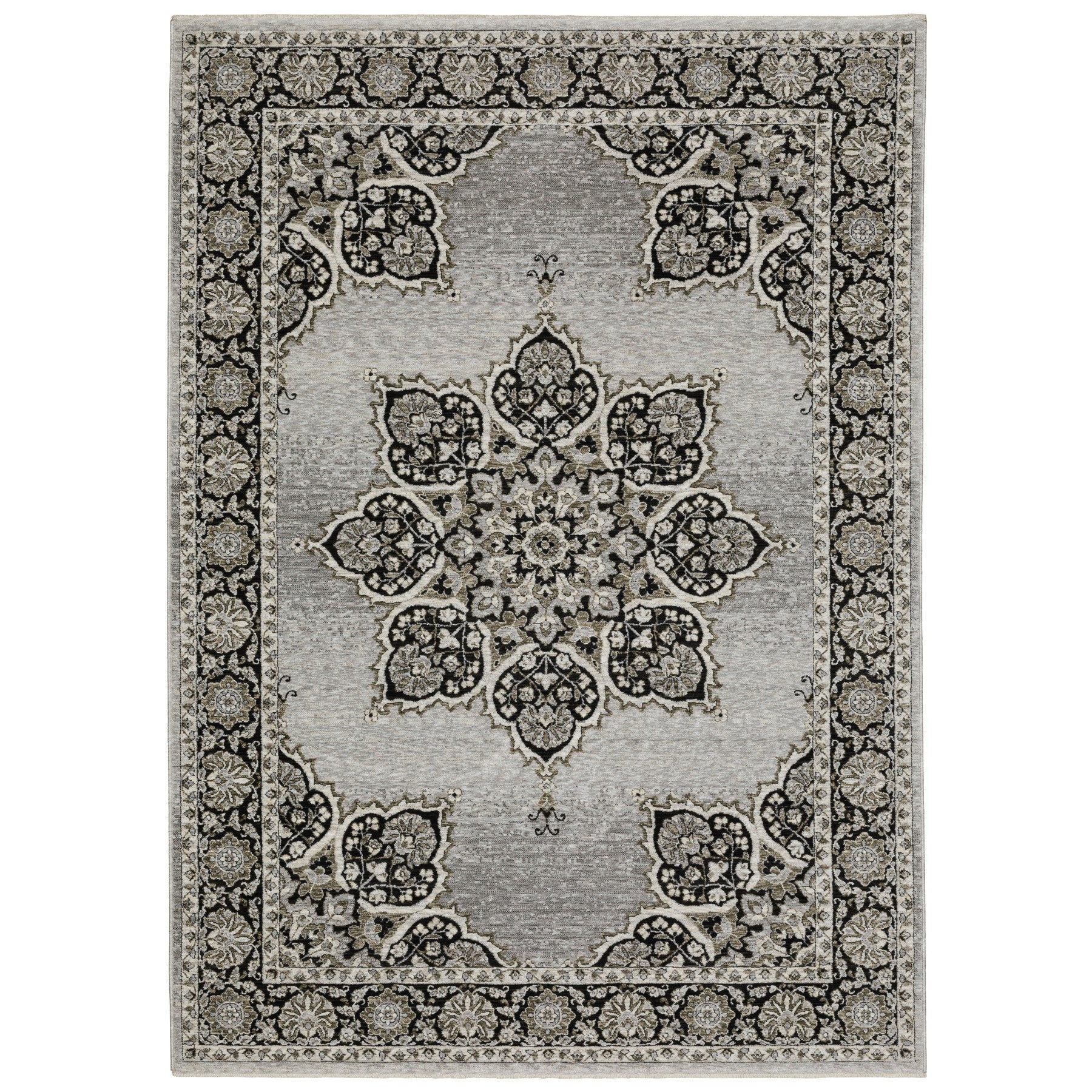 10' X 13' Gray And Black Medallion Area Rug With Fringe - Home & Garden