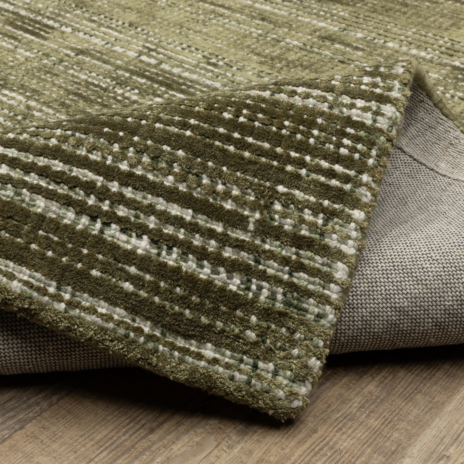 10' X 13' Green And Ivory Striped Hand Tufted Area Rug - Home & Garden