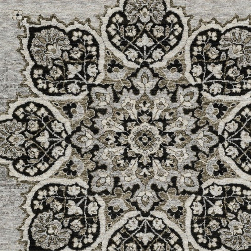 10' X 13' Gray And Black Medallion Area Rug With Fringe - Home & Garden
