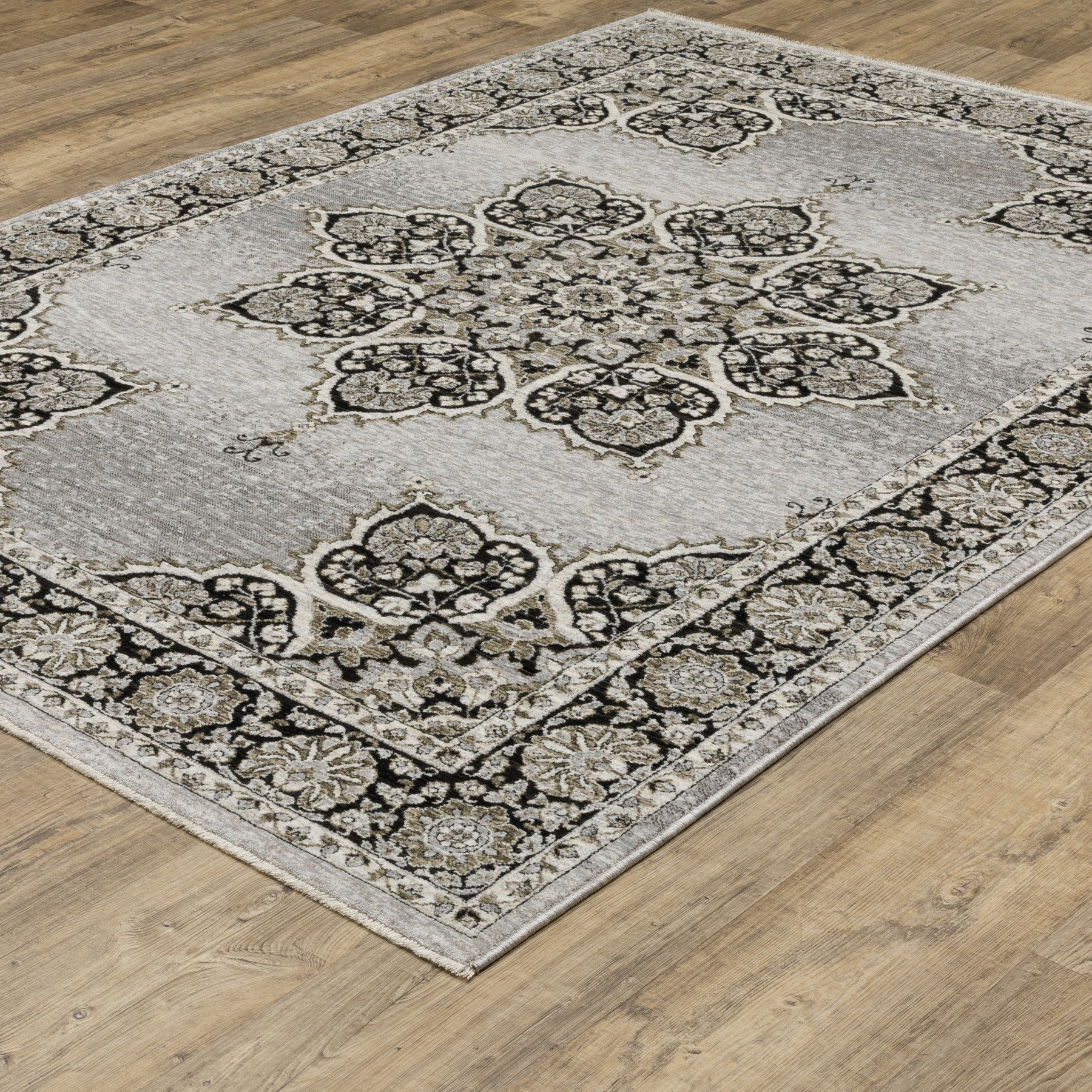 10' X 13' Gray And Black Medallion Area Rug With Fringe - Home & Garden