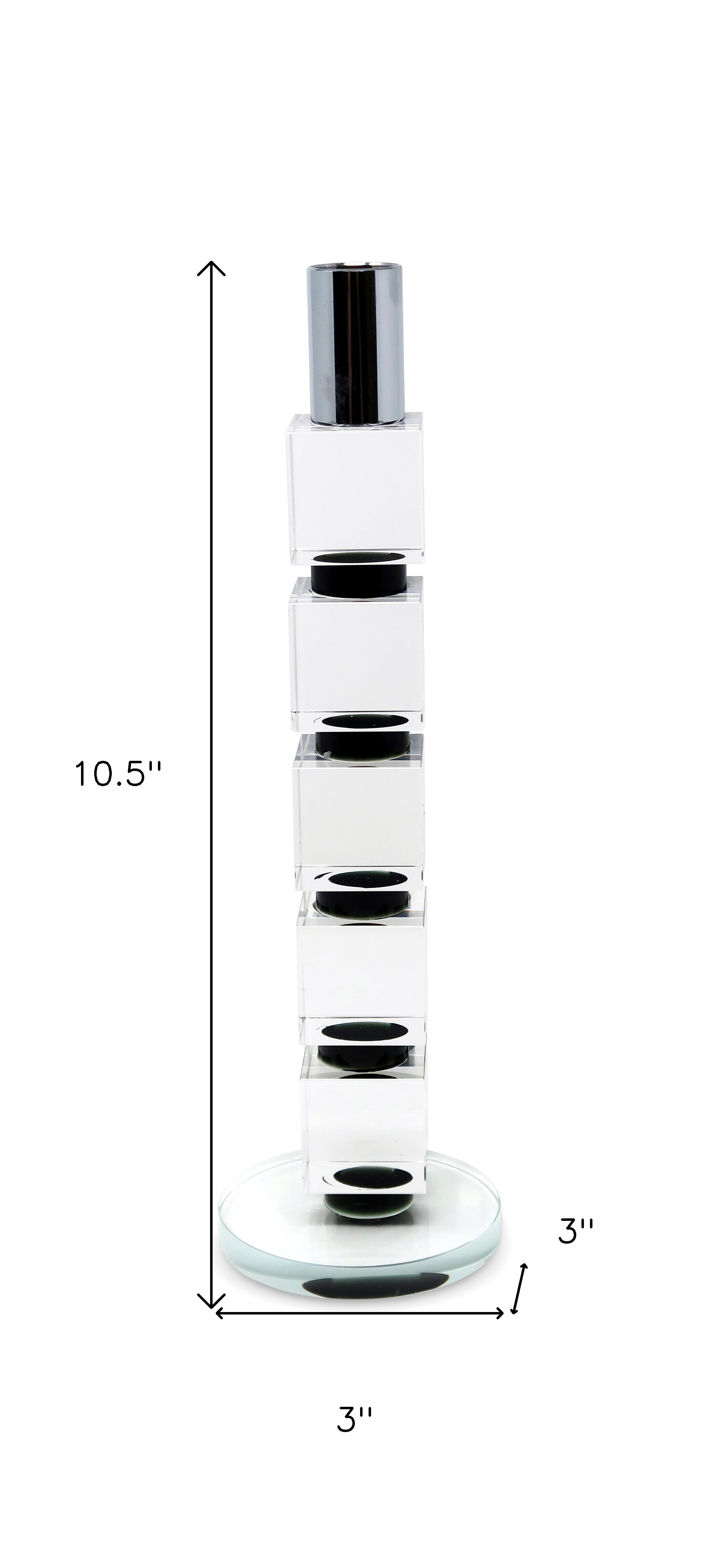 11" Silver Clear And Black Geo Crystal Tabletop Taper Candlestick - Home & Garden