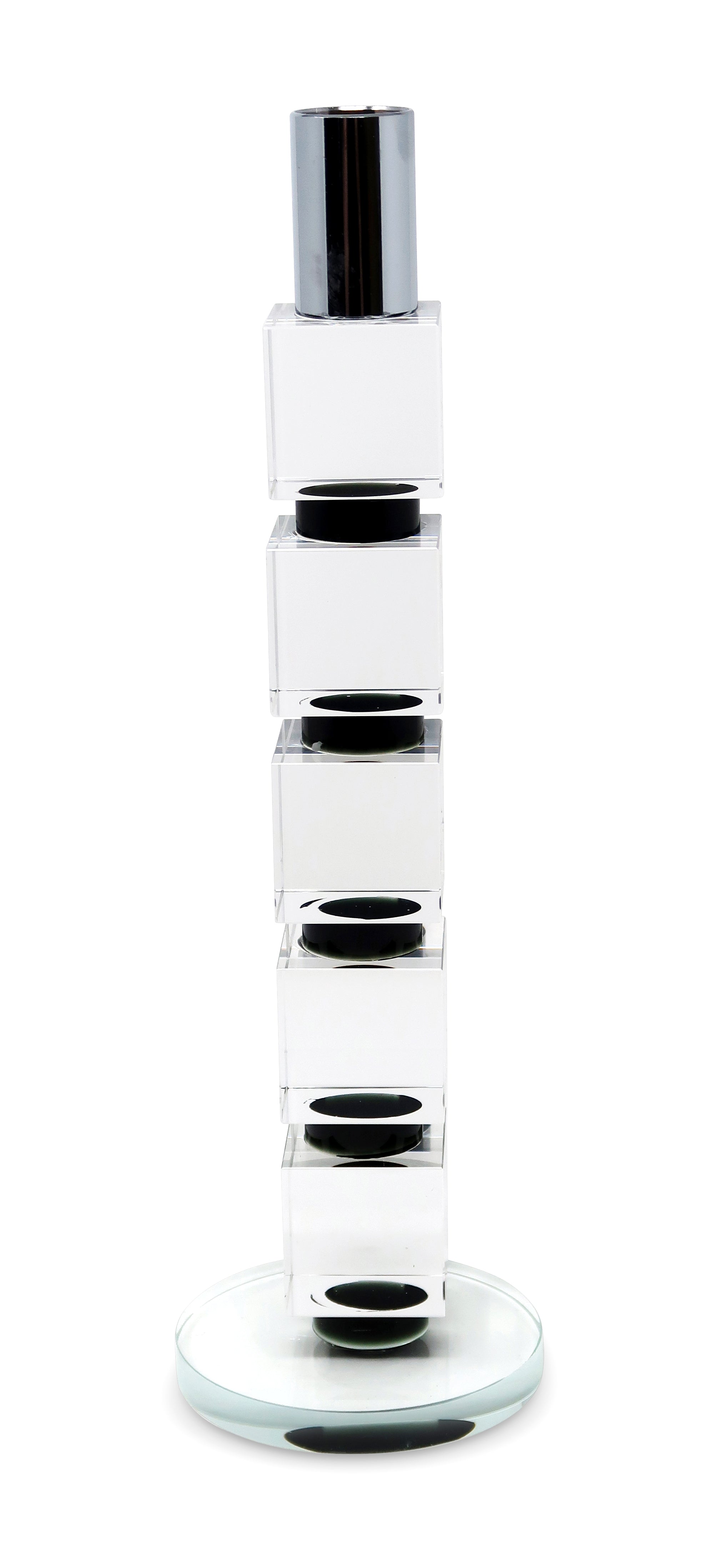 11" Silver Clear And Black Geo Crystal Tabletop Taper Candlestick - Home & Garden