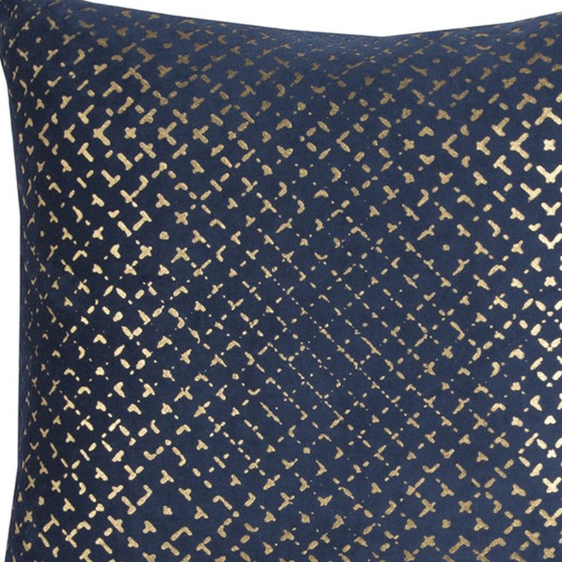 20" Blue and Gold Geometric Cotton Throw Pillow - Home Decor