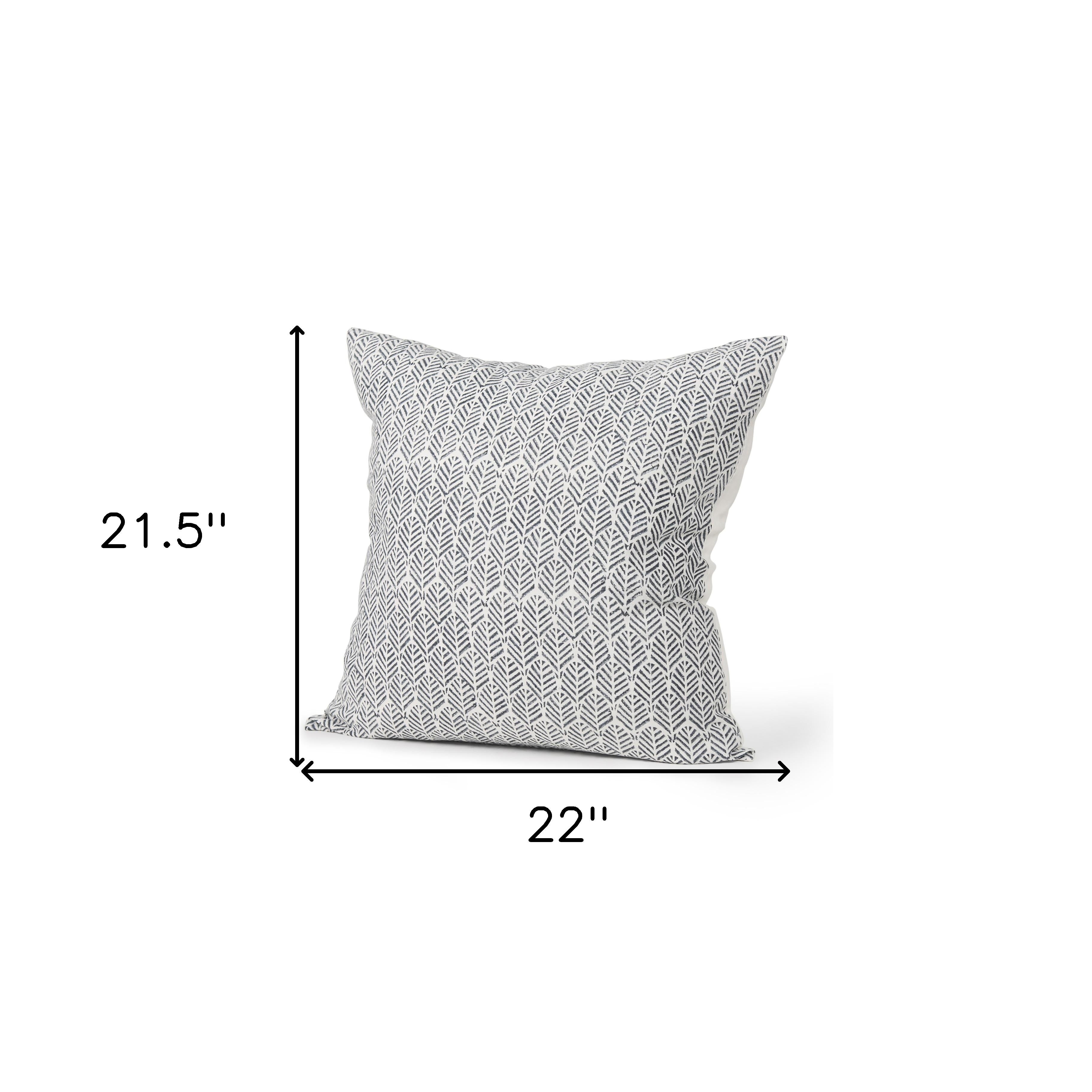 22" Cream And Indigo Botanical Linen Throw Pillow Cover with Embroidery - Home & Garden