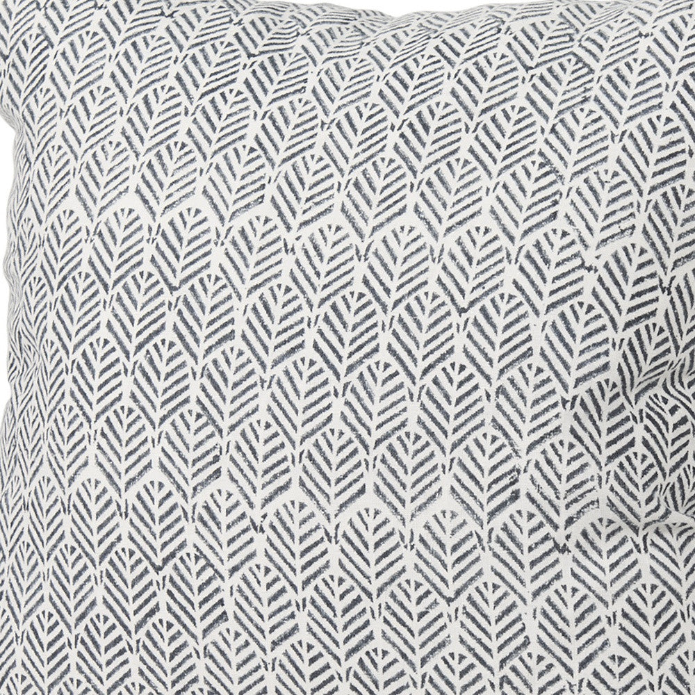22" Cream And Indigo Botanical Linen Throw Pillow Cover with Embroidery - Home & Garden