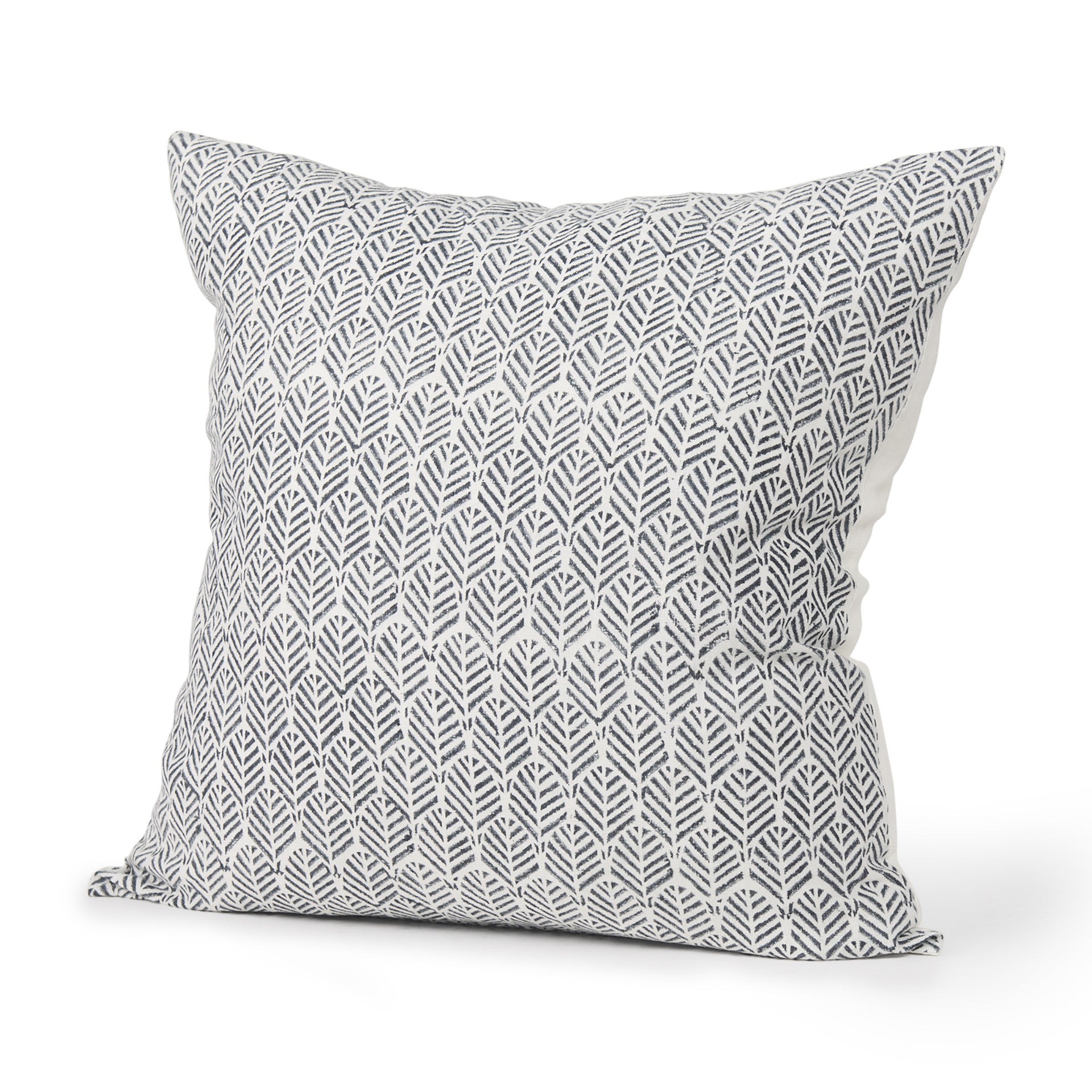 22" Cream And Indigo Botanical Linen Throw Pillow Cover with Embroidery - Home & Garden