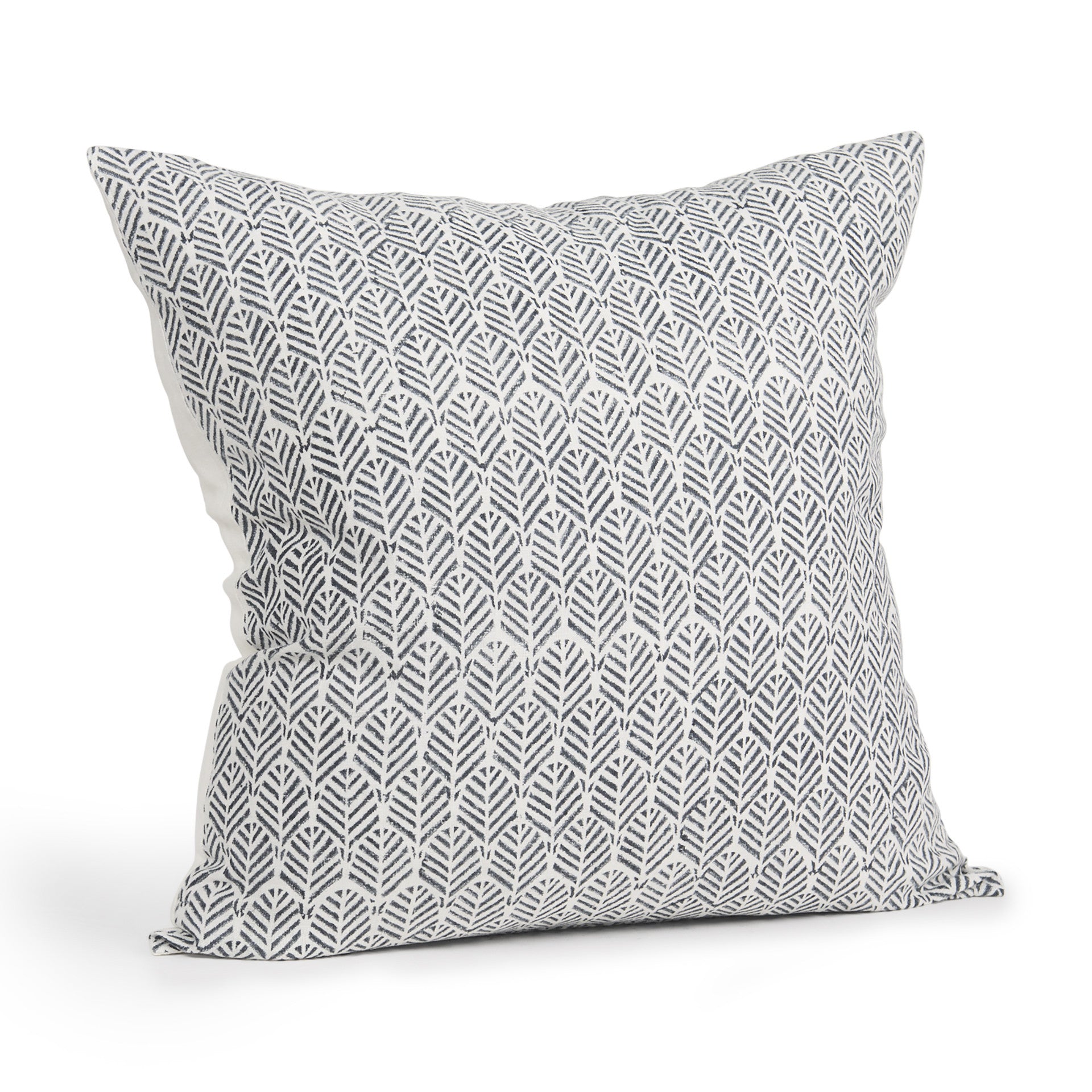 22" Cream And Indigo Botanical Linen Throw Pillow Cover with Embroidery - Home & Garden