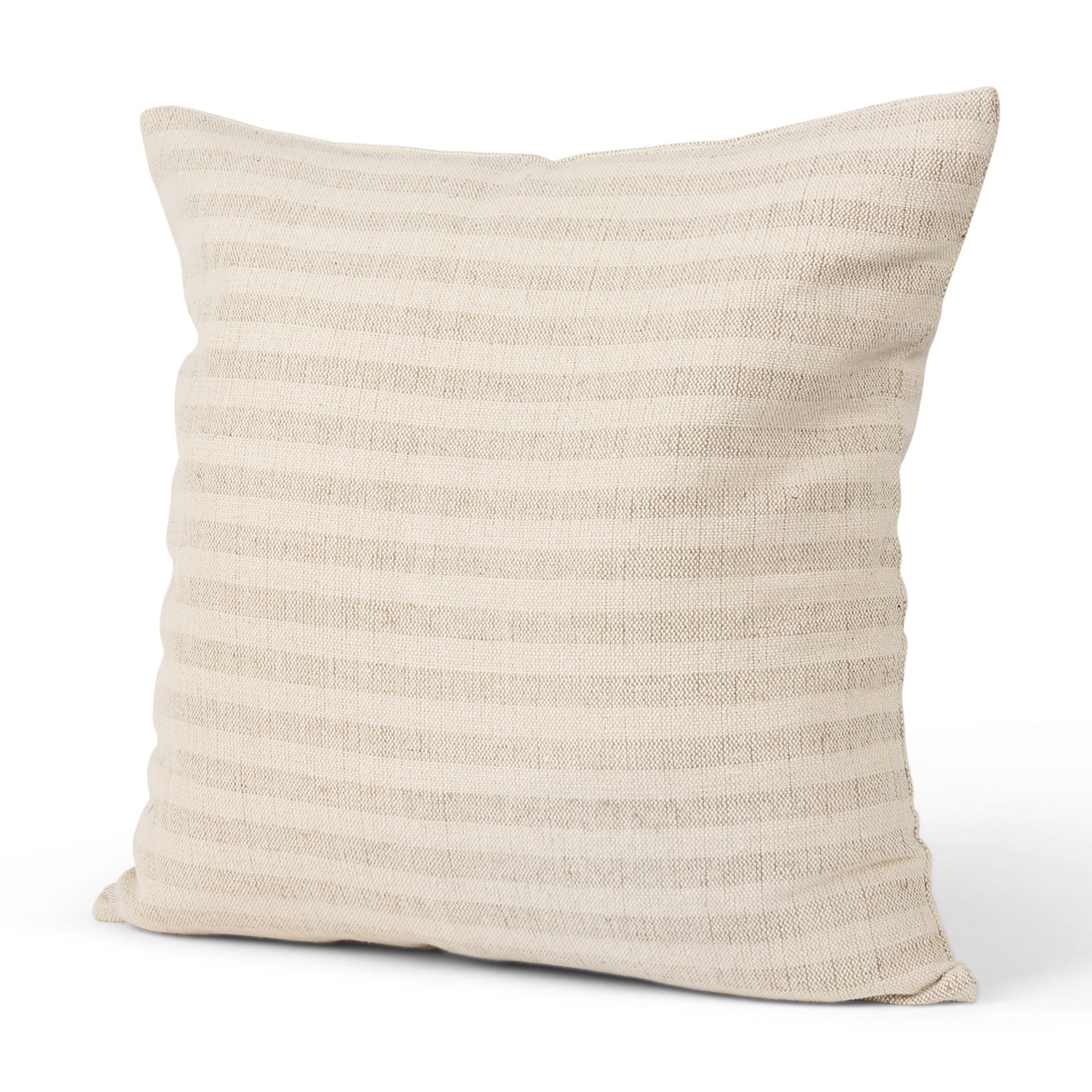 22" Cream And Beige Striped Linen Blend Throw Pillow Cover with Embroidery - Home & Garden
