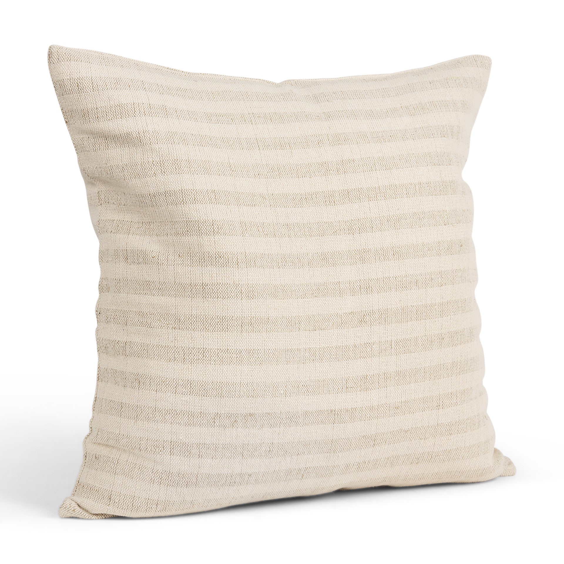 22" Cream And Beige Striped Linen Blend Throw Pillow Cover with Embroidery - Home & Garden