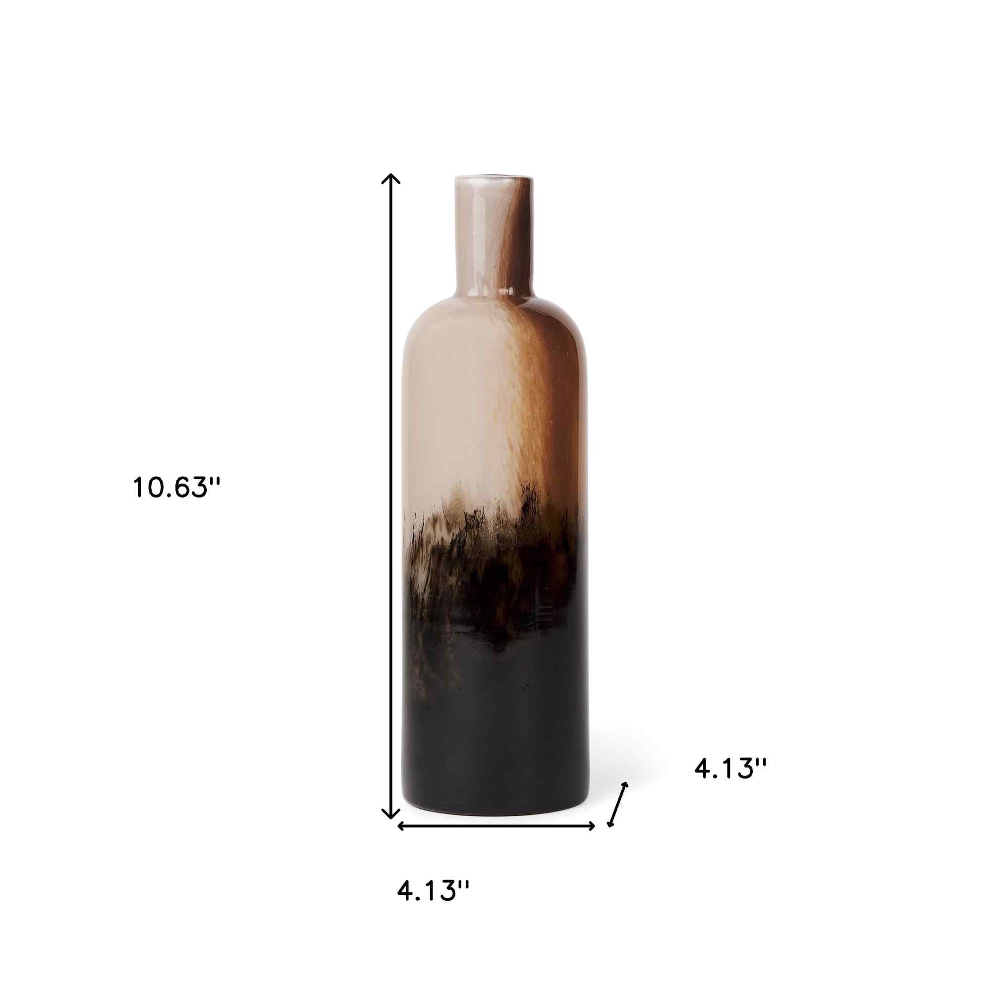 11" Amber Cream And Dark Brown Abstract Glass Table Vase - Home & Garden