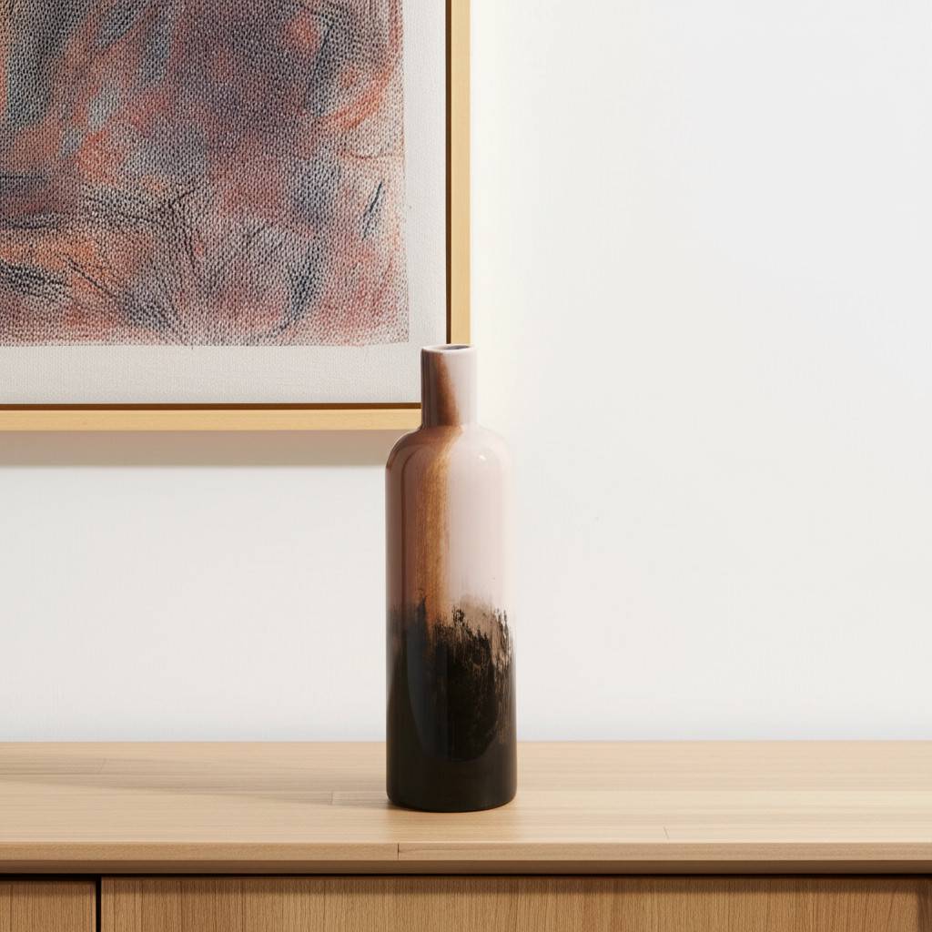 11" Amber Cream And Dark Brown Abstract Glass Table Vase - Home & Garden