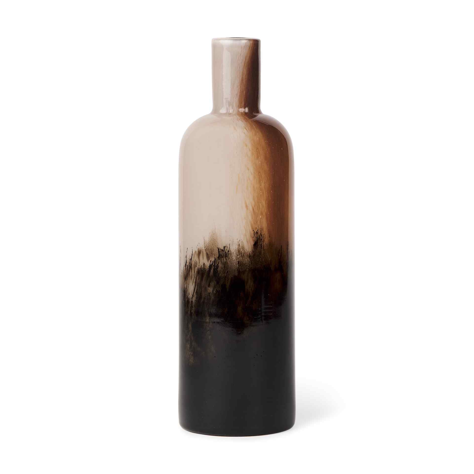 11" Amber Cream And Dark Brown Abstract Glass Table Vase - Home & Garden