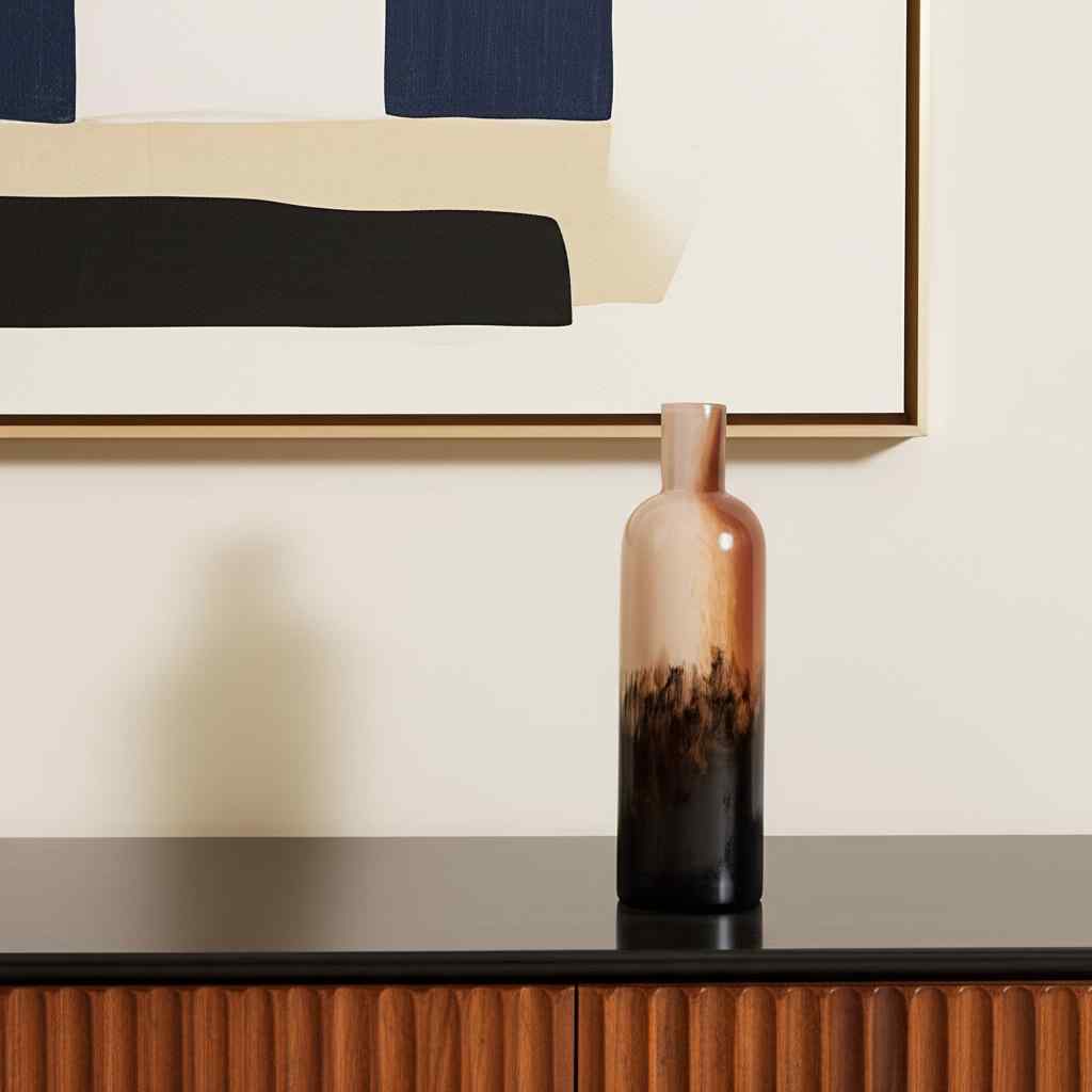 11" Amber Cream And Dark Brown Abstract Glass Table Vase - Home & Garden