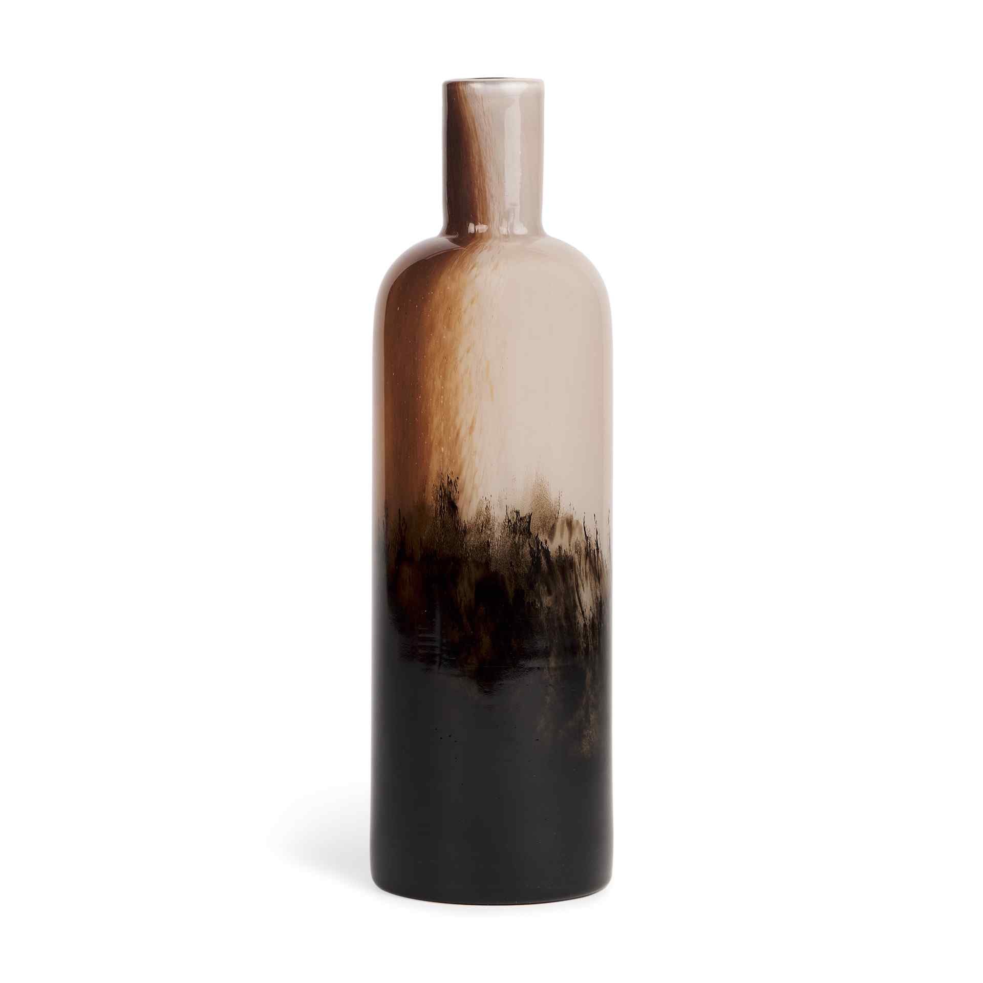 11" Amber Cream And Dark Brown Abstract Glass Table Vase - Home & Garden