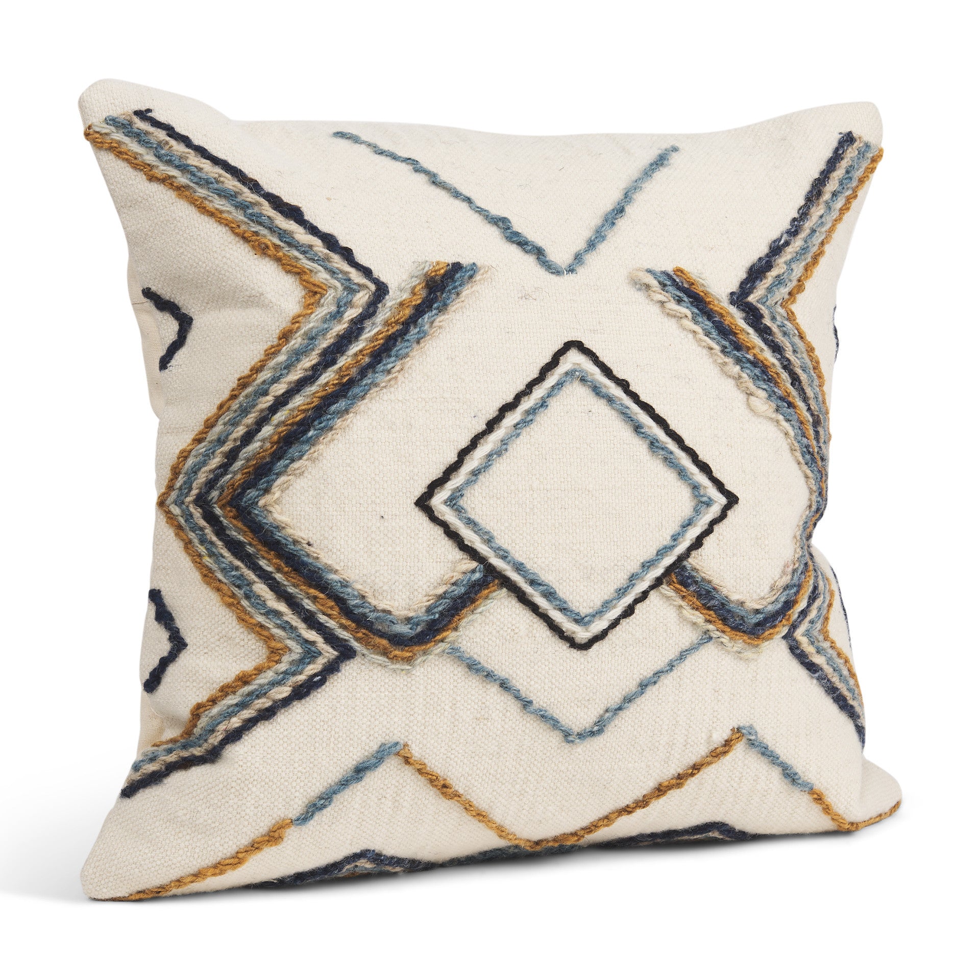 20" Blue Yellow And Black Geometric Wool Blend Throw Pillow Cover with Texture - Home & Garden
