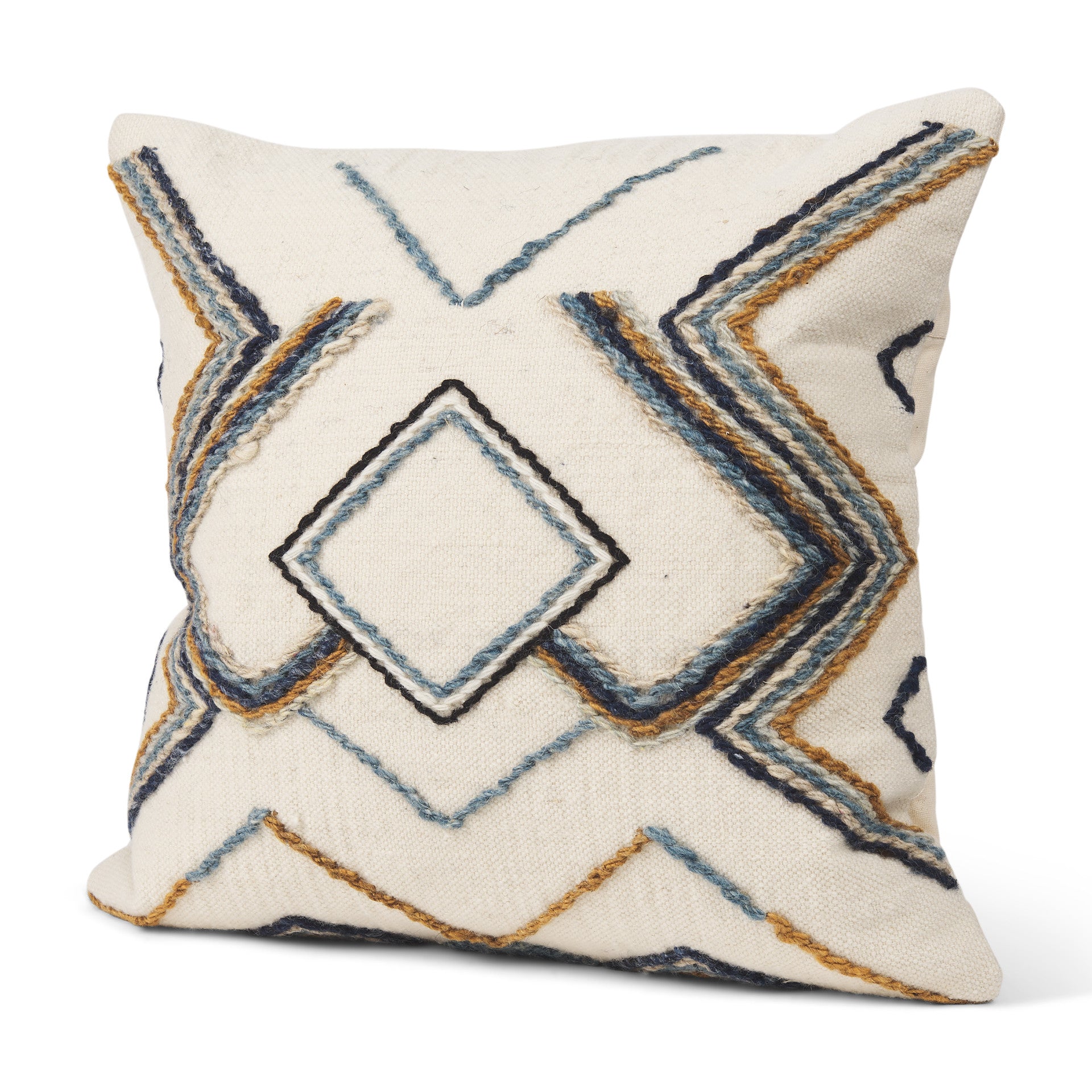 20" Blue Yellow And Black Geometric Wool Blend Throw Pillow Cover with Texture - Home & Garden