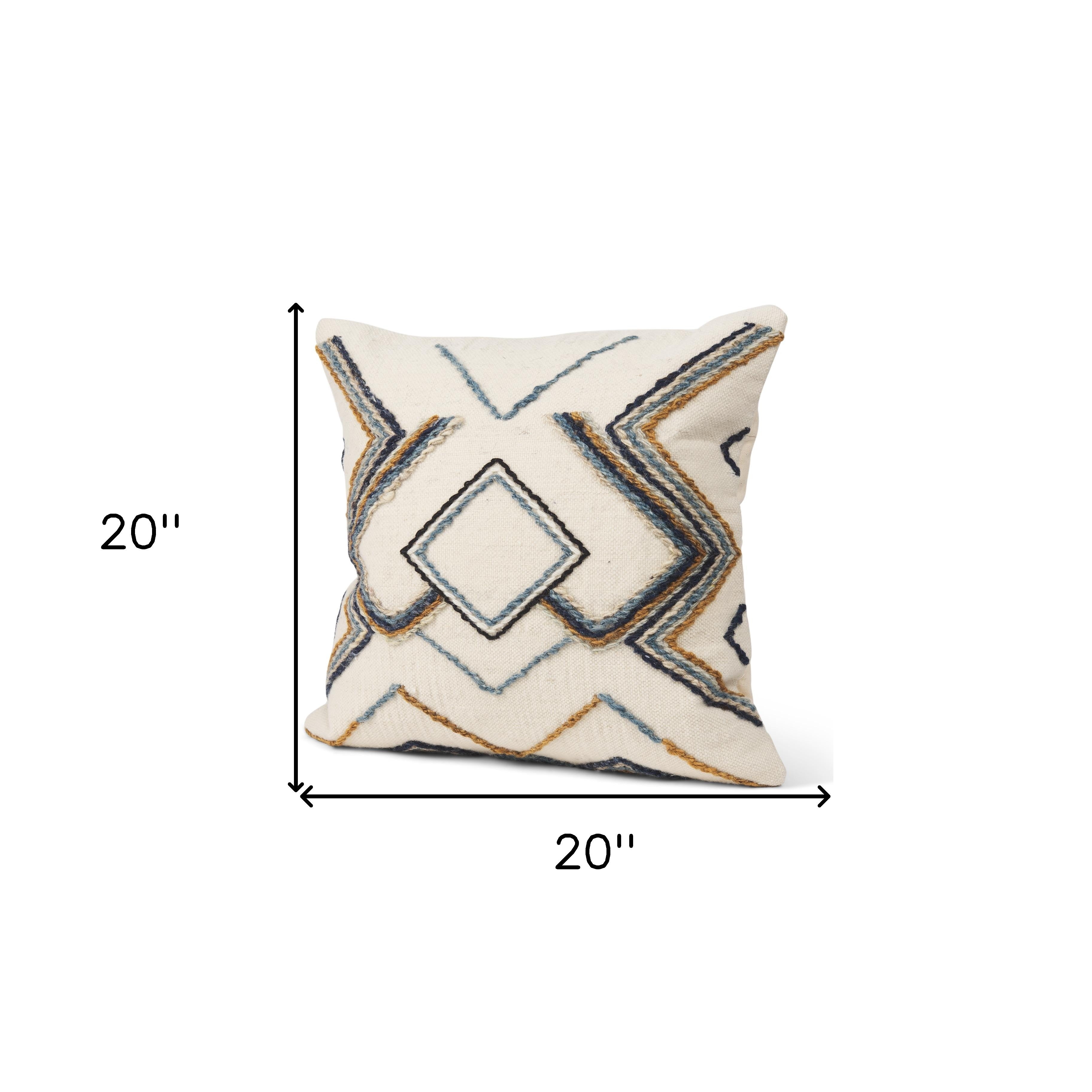 20" Blue Yellow And Black Geometric Wool Blend Throw Pillow Cover with Texture - Home & Garden