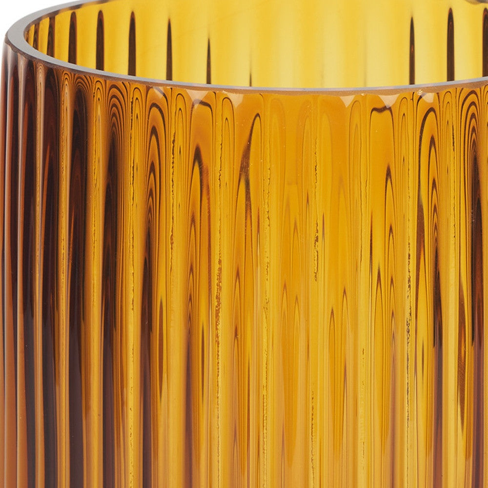 8" Amber Cylinder Ribbed Glass Table Vase - Home & Garden