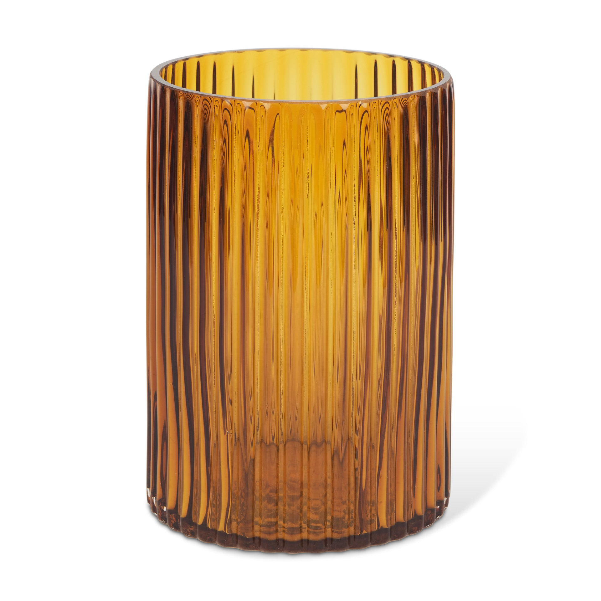8" Amber Cylinder Ribbed Glass Table Vase - Home & Garden