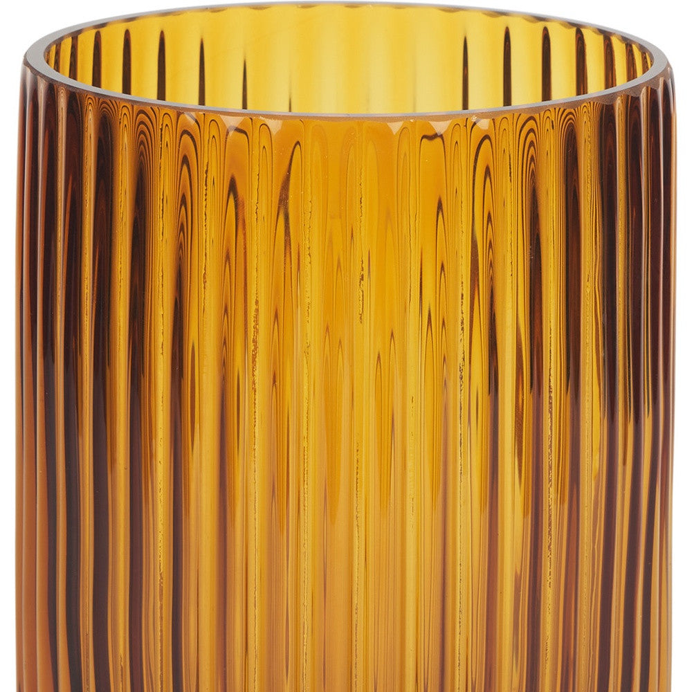 8" Amber Cylinder Ribbed Glass Table Vase - Home & Garden