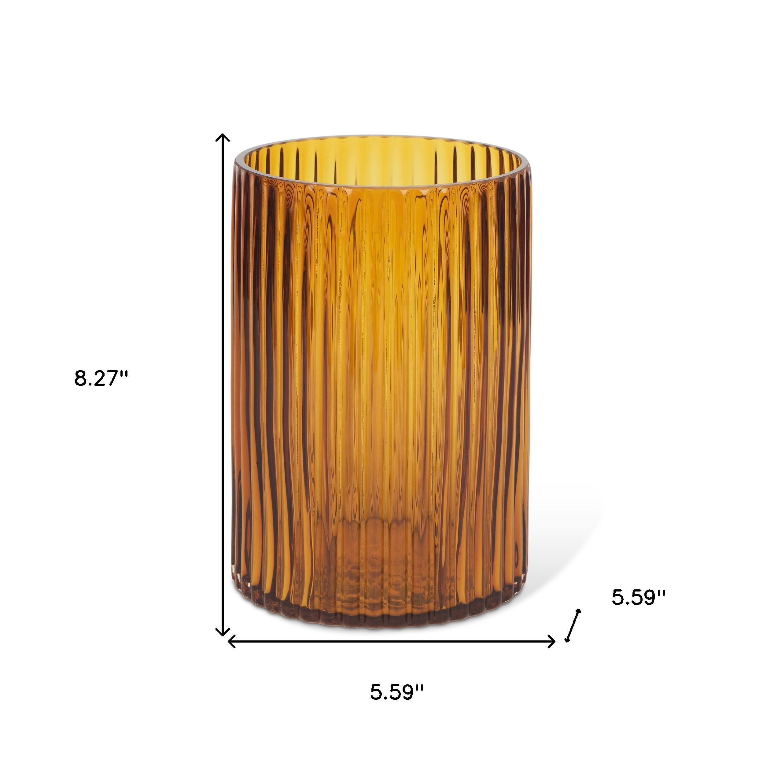 8" Amber Cylinder Ribbed Glass Table Vase - Home & Garden