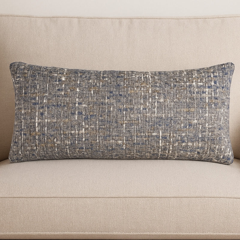 14" X 26" Blue Gray And Beige Nubby Cotton Lumbar Throw Pillow With Texture - Home Decor